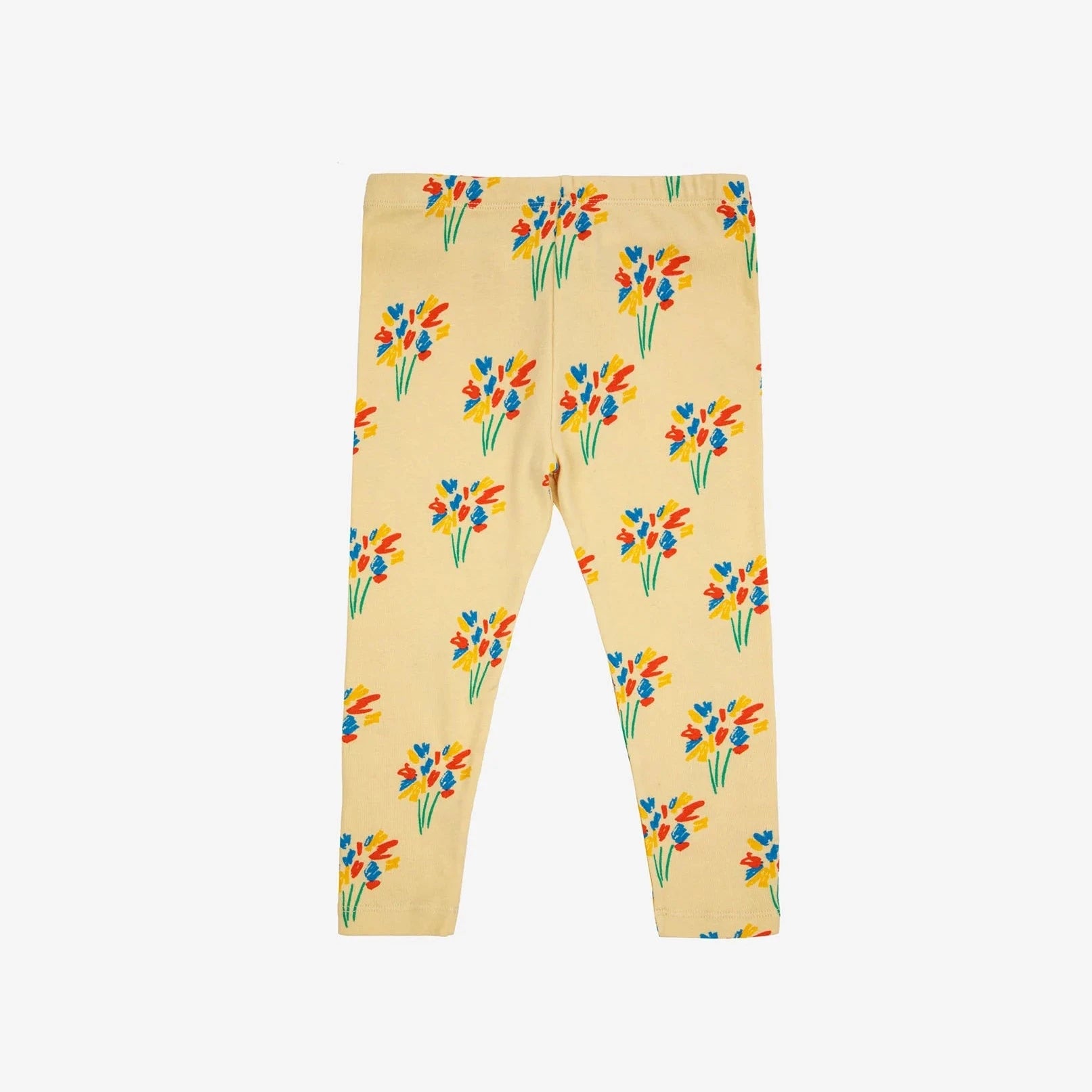 yellow pants with colorful fireworks pattern