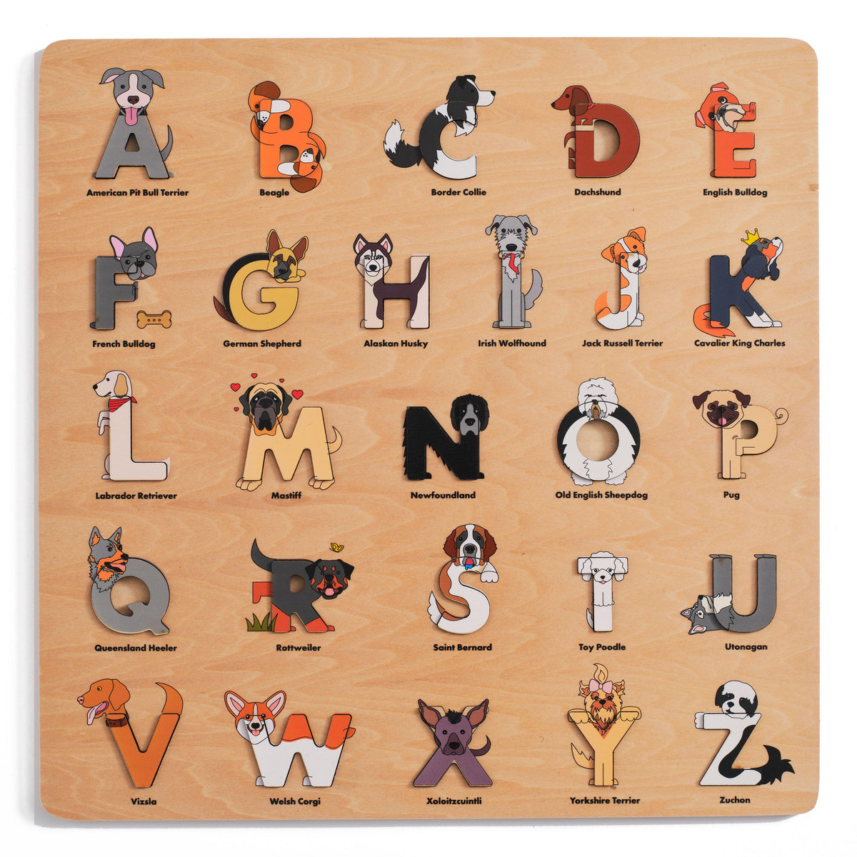 wooden alphabet dog puzzle