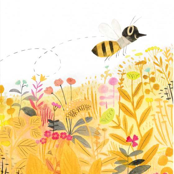 Book cover of 'The Honeybee' with a honeybee and flowers on a yellow background