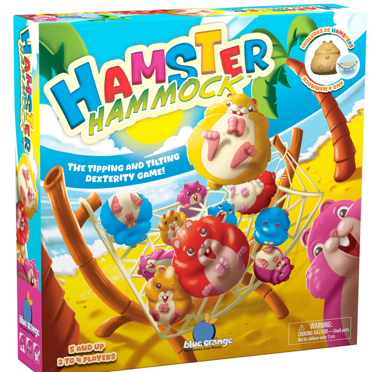 Box of 'Hamster Hammock' game with colorful design and text.