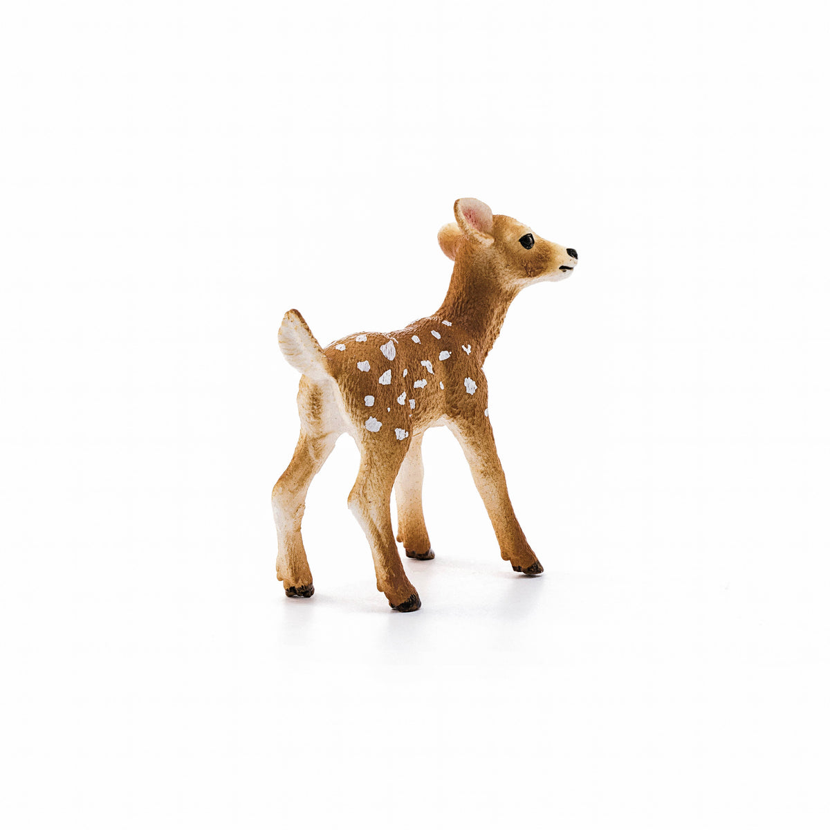 Plush toy deer with white spots on a white background