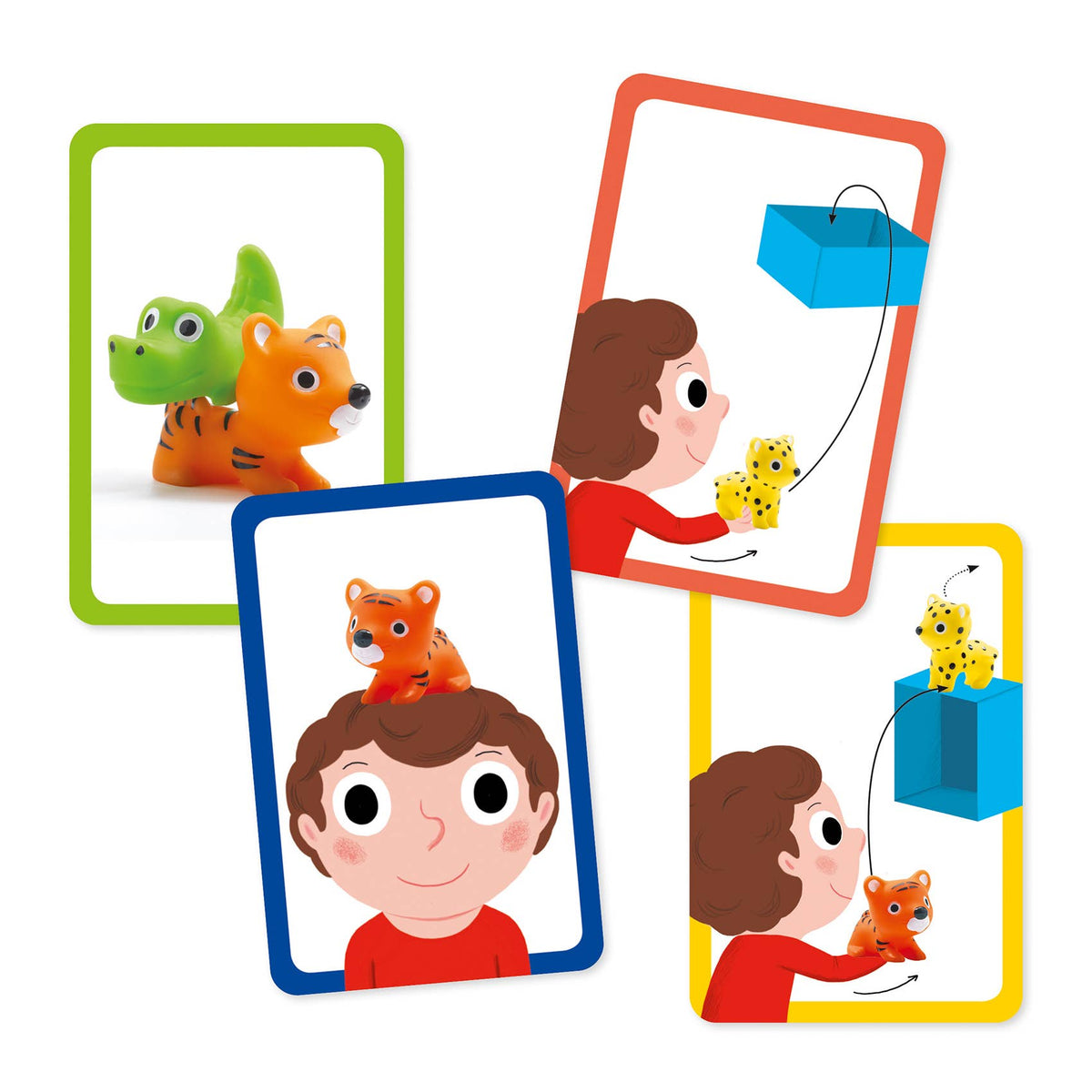 Illustrations of a boy with a tiger toy with a white background