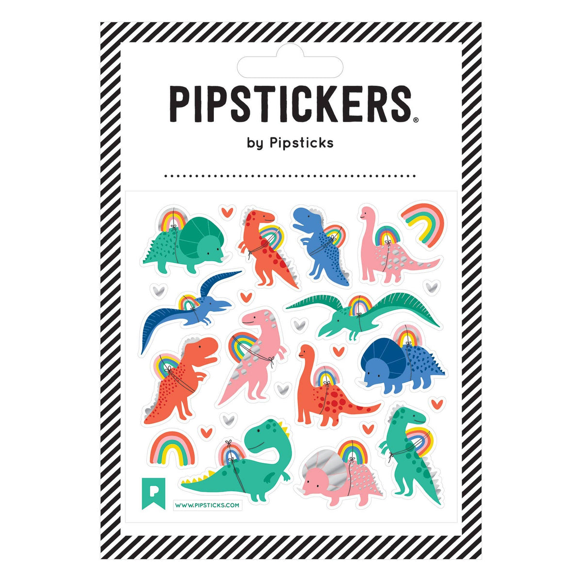 Packaging of Pipsticks stickers featuring colorful dinosaur illustrations on a white background.