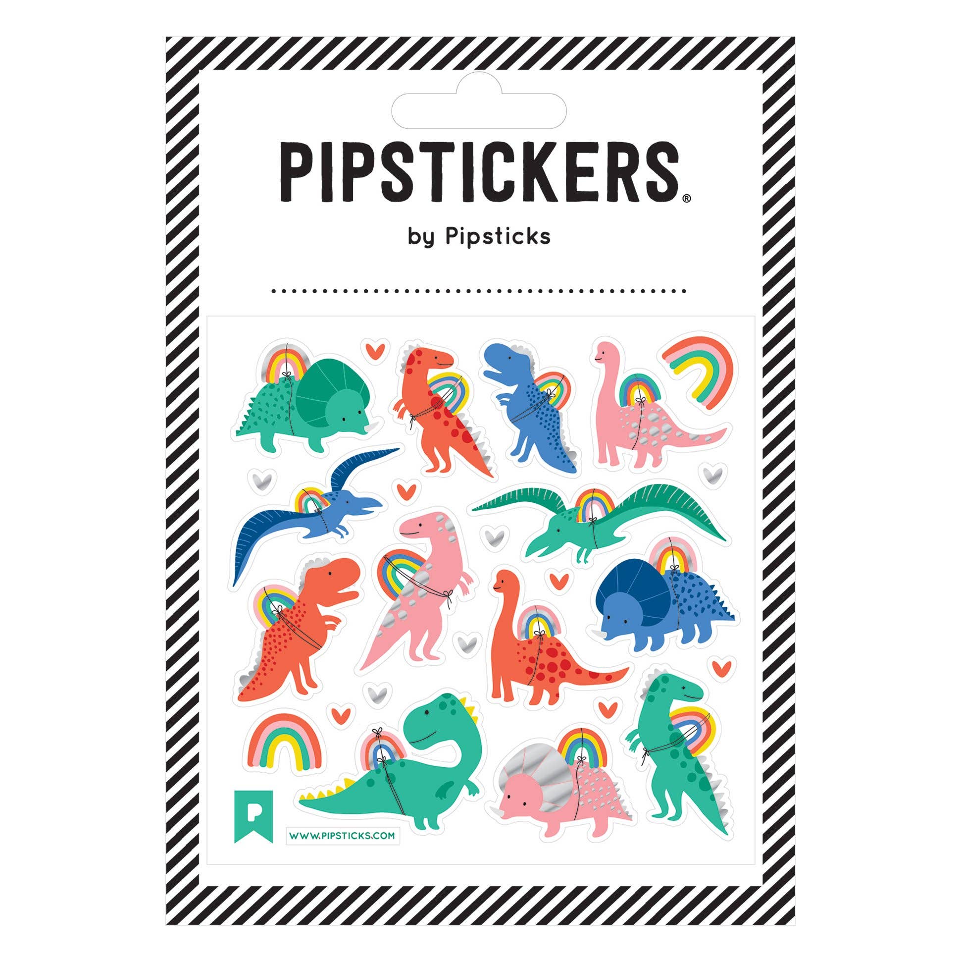 Packaging of Pipsticks stickers featuring colorful dinosaur illustrations on a white background.