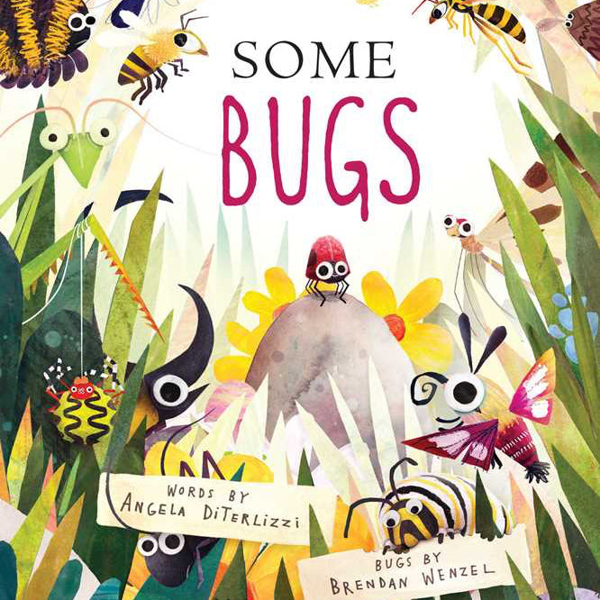 Book cover of 'Some Bugs' with colorful illustrations of various insects and plants.