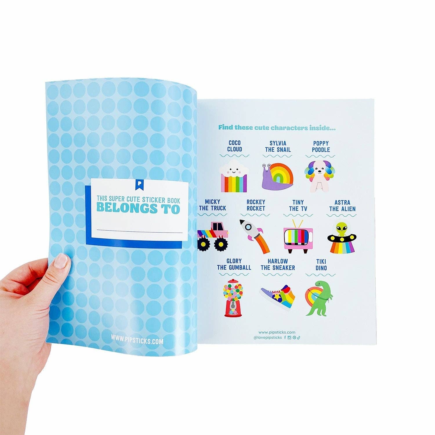 Sticker book titled 'Sticker Dot by Number' with a cloud design on a blue polka dot background.