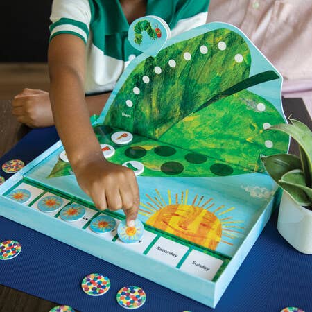 The Very Hungry Caterpillar snack match game box on a white background