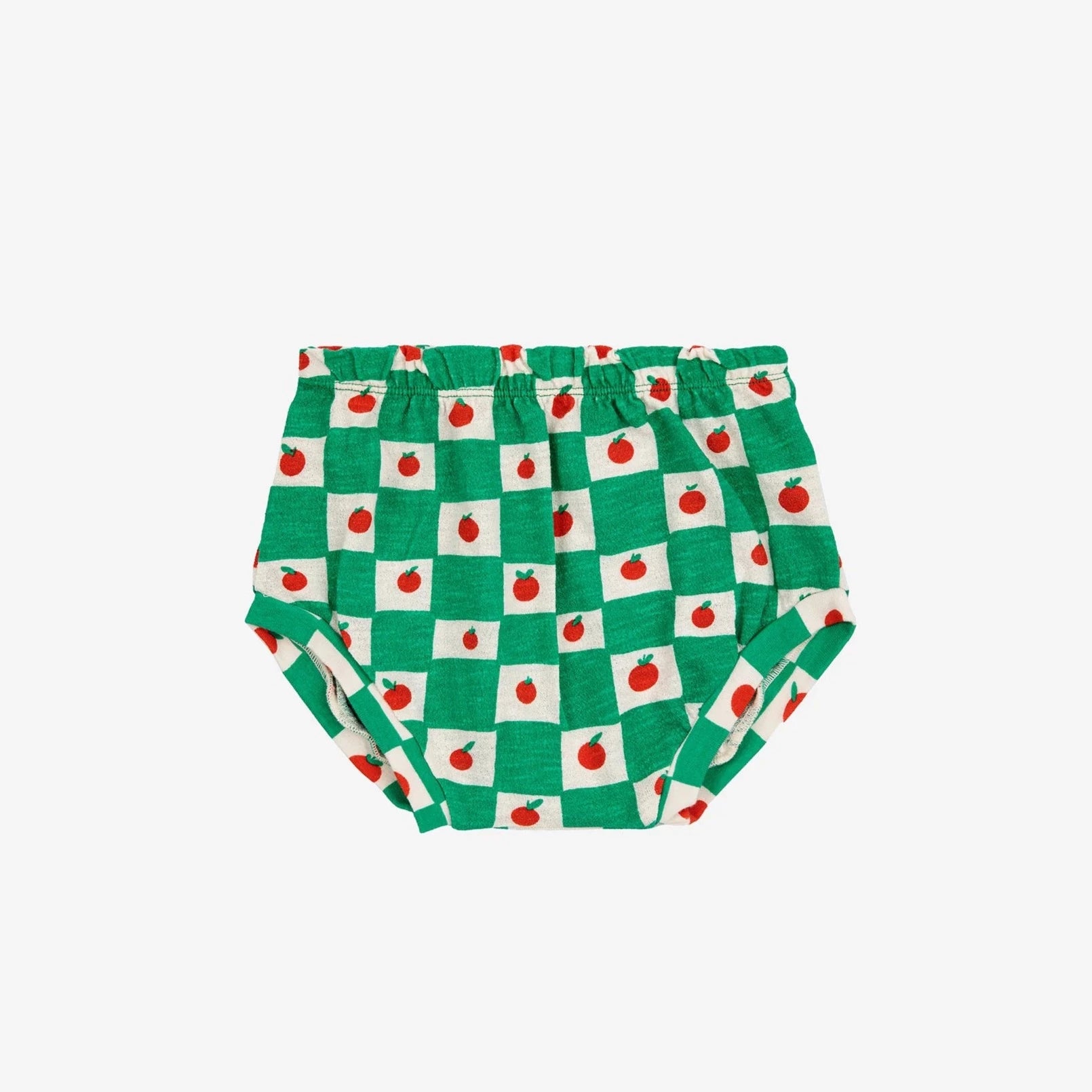 whit Ean green check bloomers with tomato print