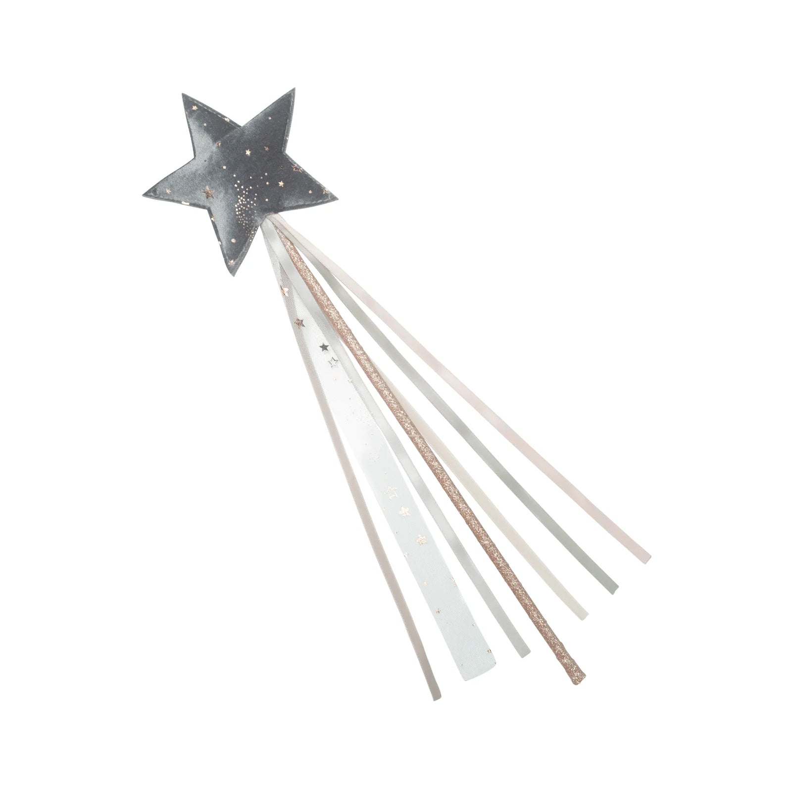 Star-shaped wand with multiple ribbons  on a white background