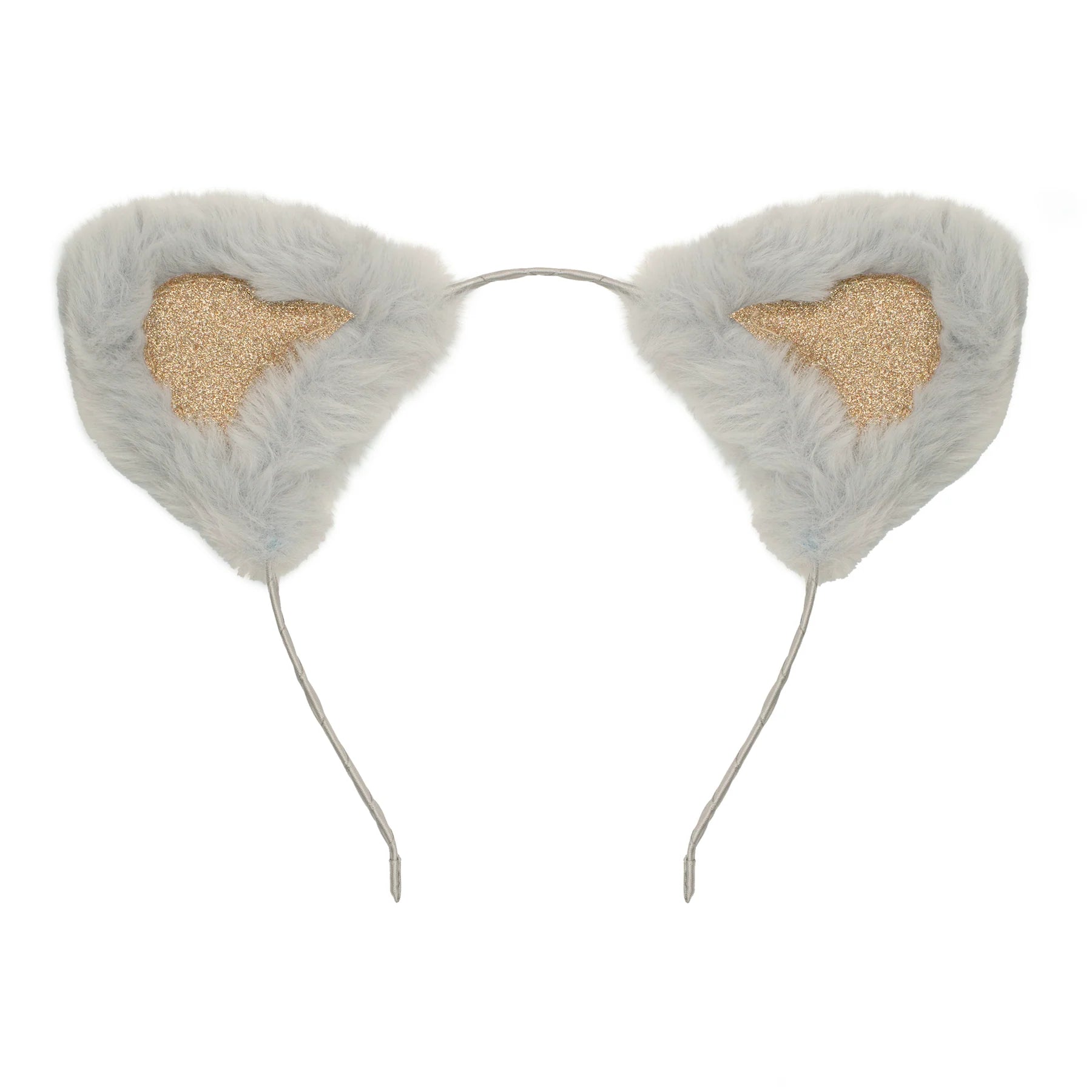 Child wearing fluffy cat ears with a plain background