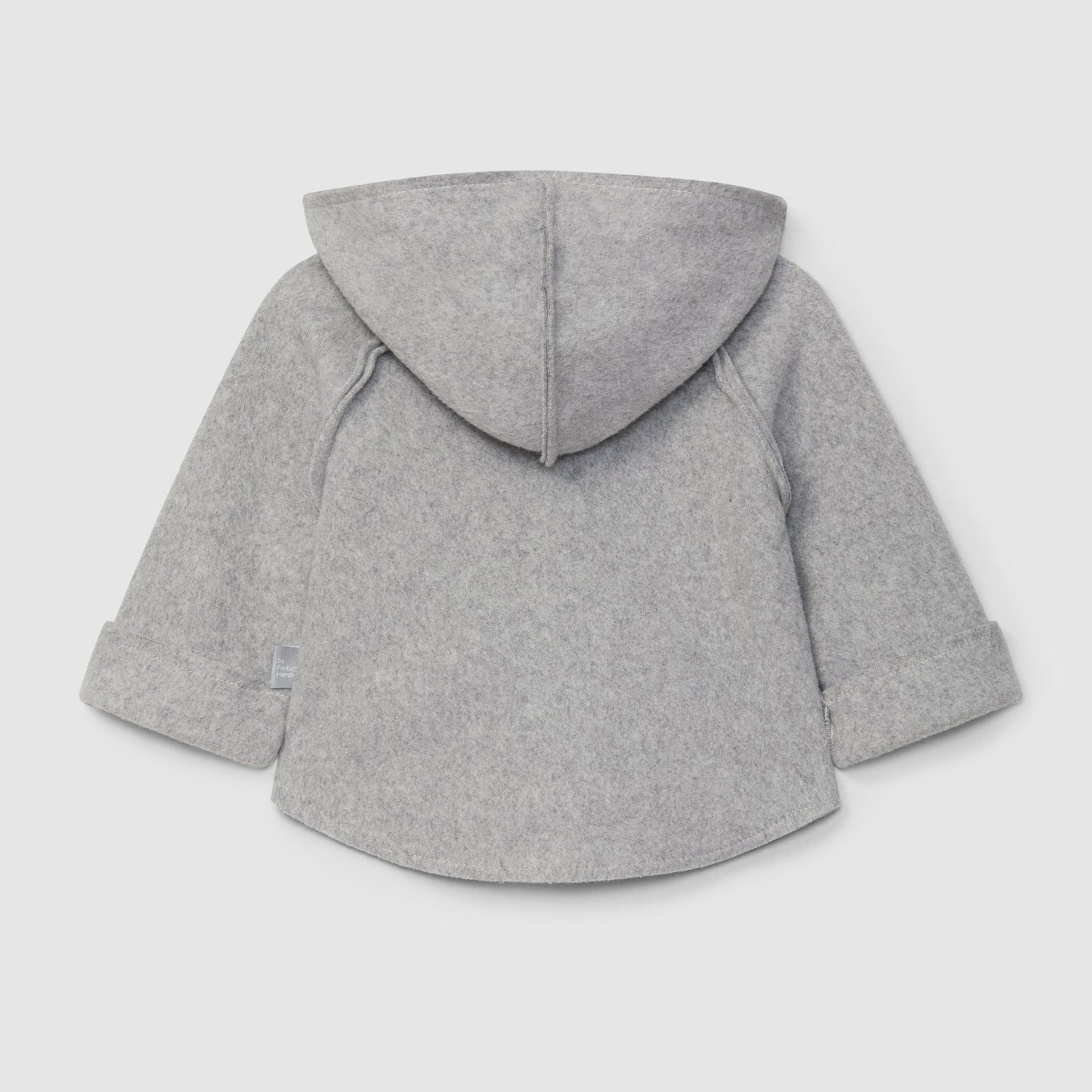 Gray hooded coat with buttons on a light gray background