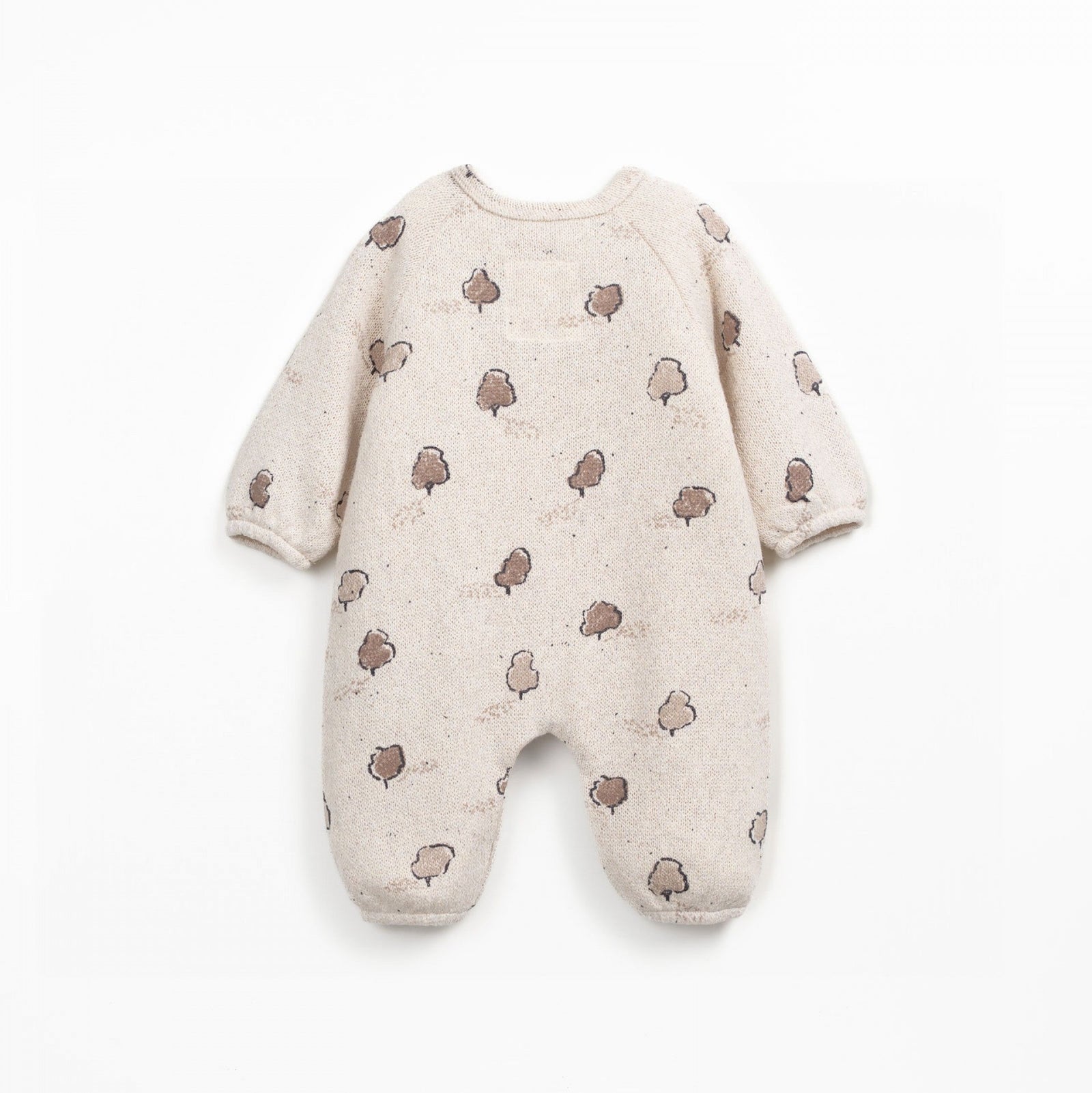 Baby onesie with a tree pattern on a white background