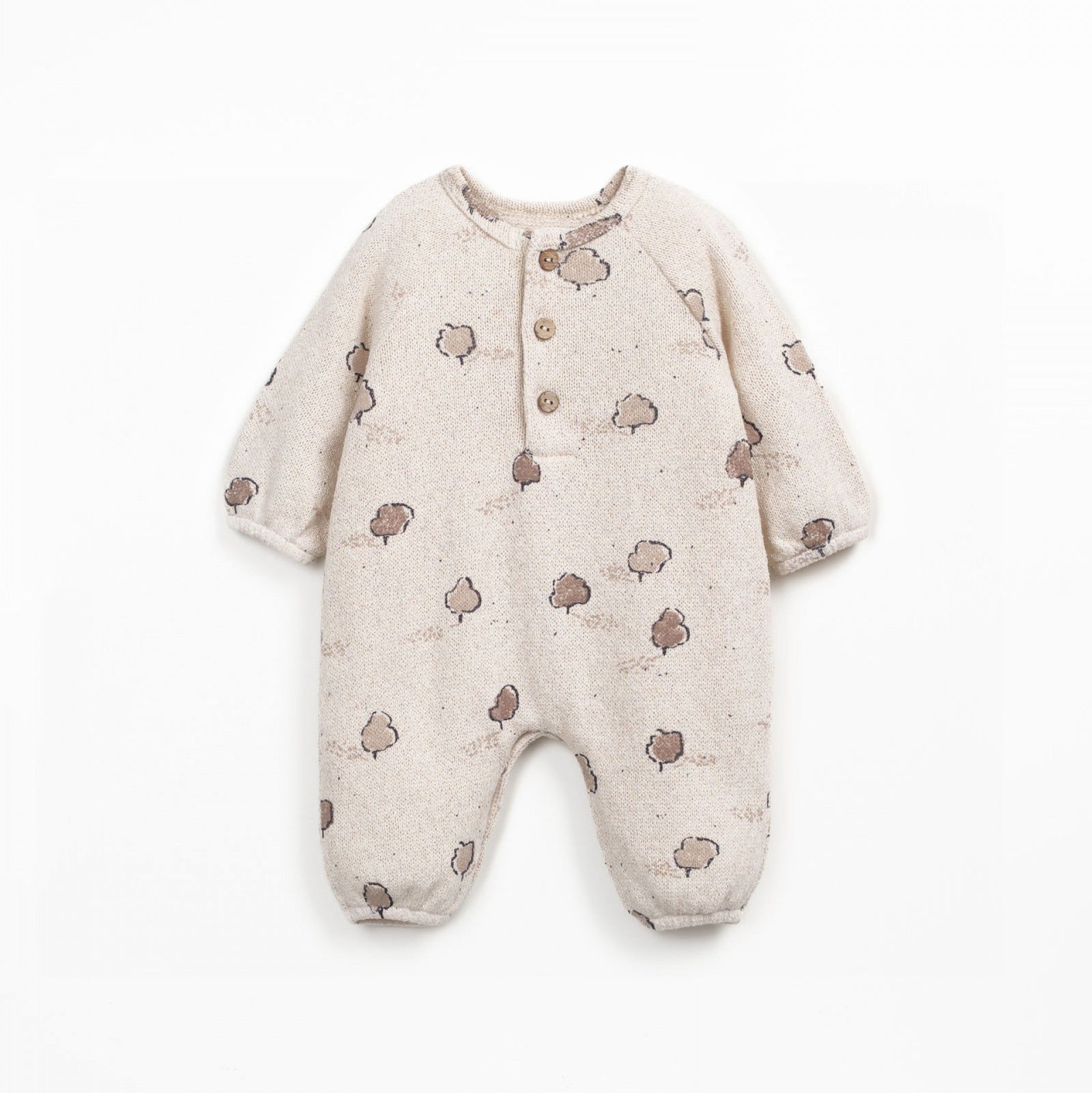 Baby onesie with a tree pattern on a white background