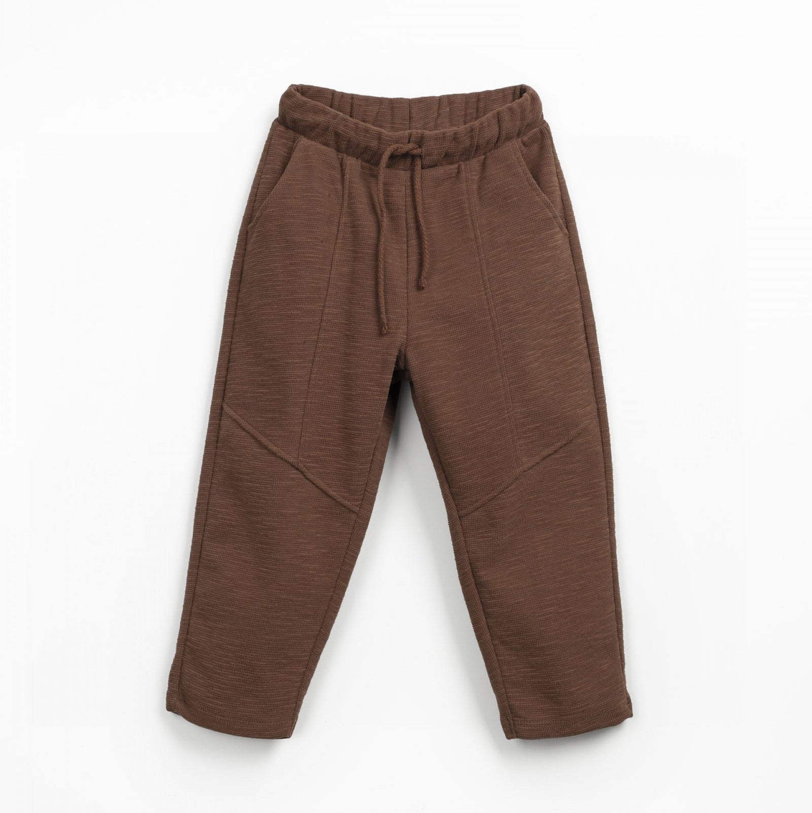 brown knit pants with drawstring on white background