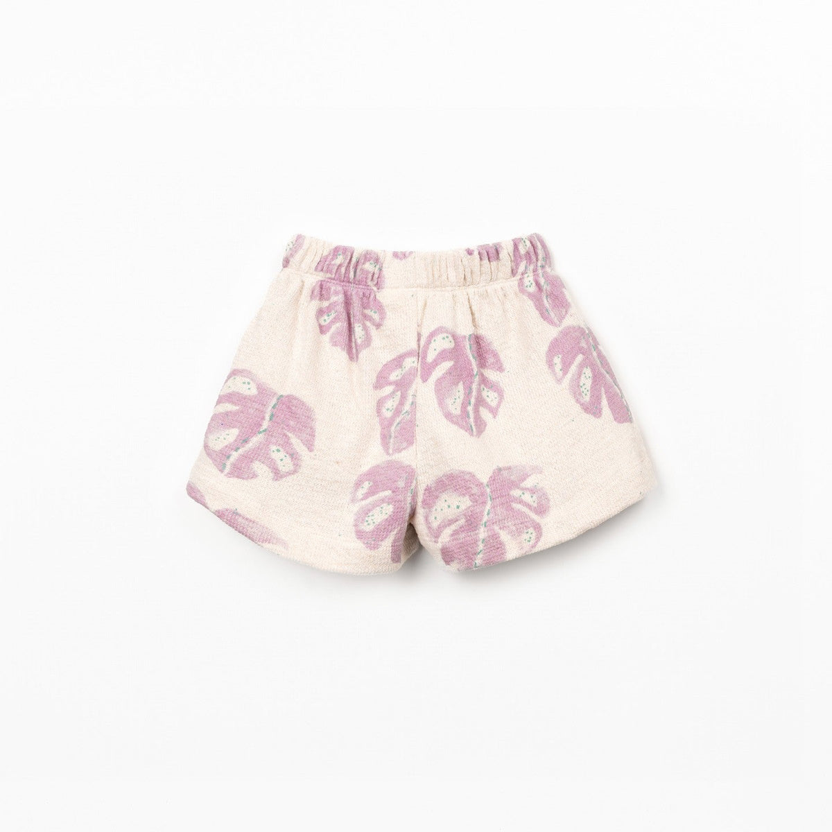 Shorts with pink leaf pattern on a white background