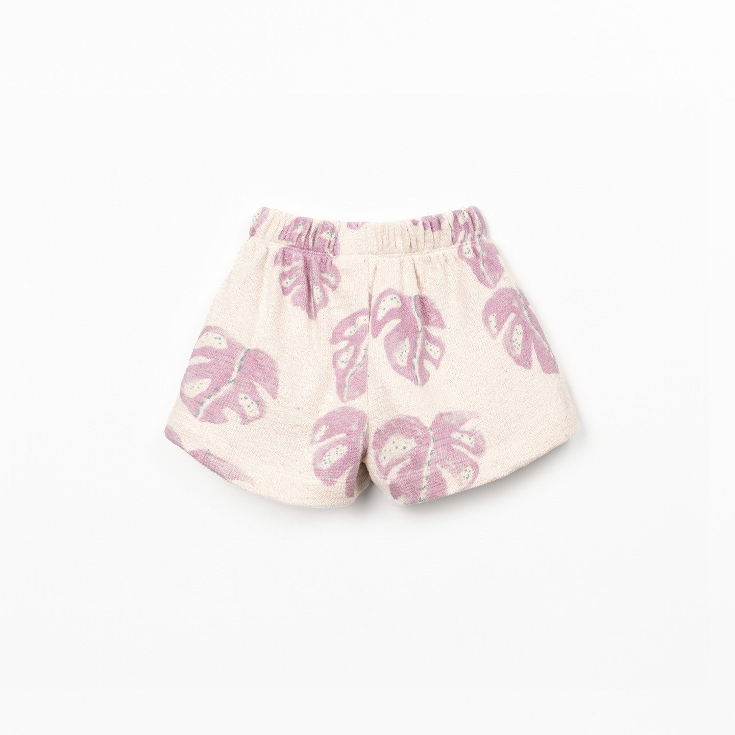 Shorts with pink leaf pattern on a white background