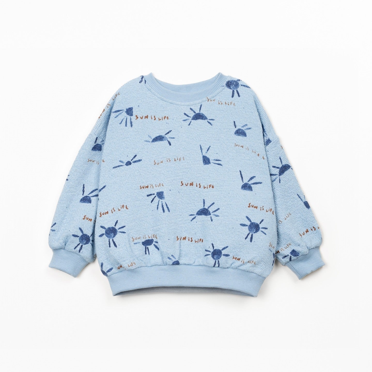 Light blue children's sweatshirt with star pattern on a white background