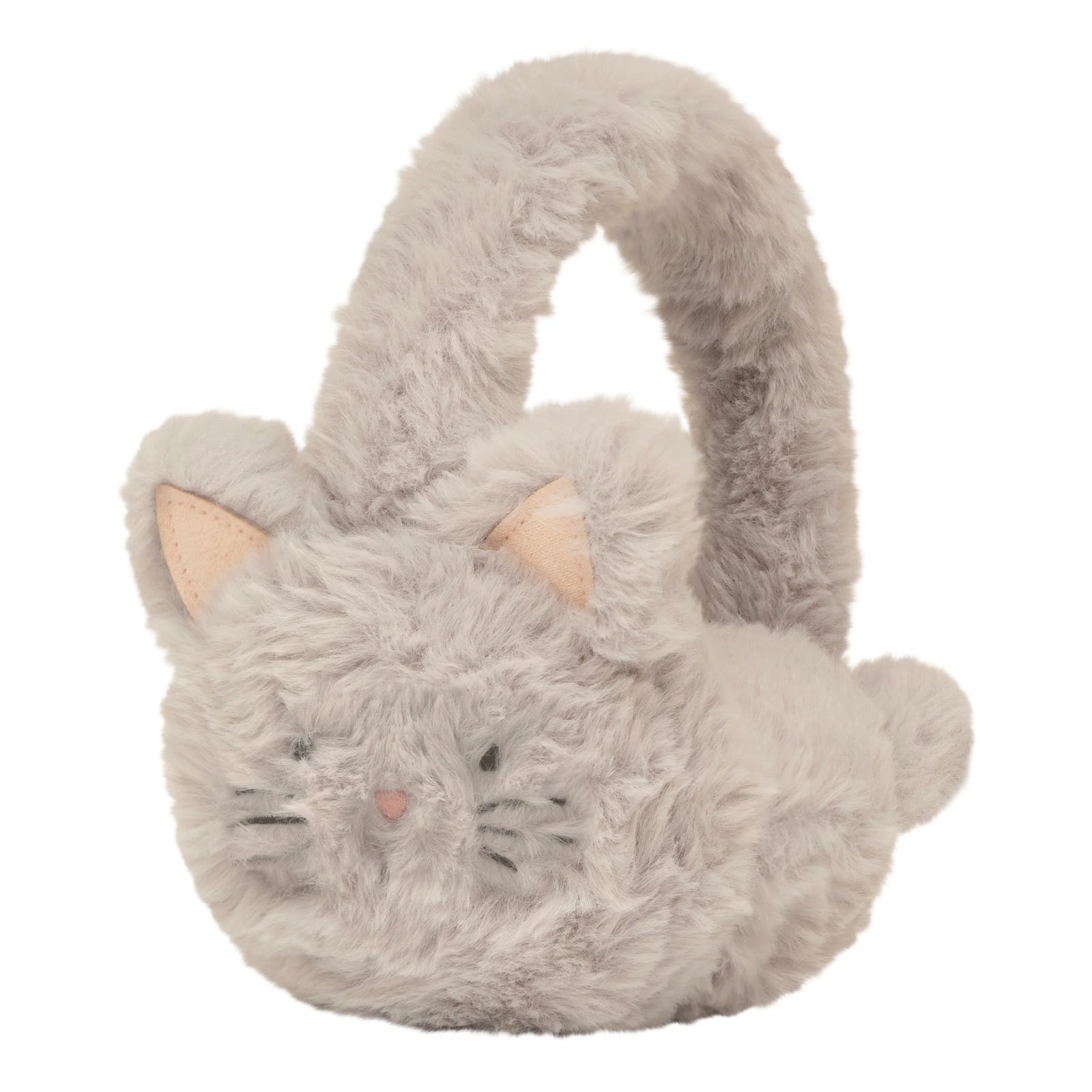 Gray cat-shaped earmuffs on a white background