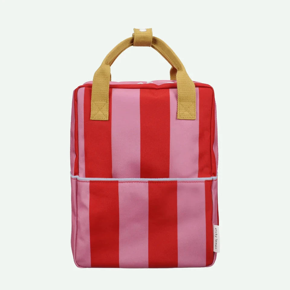 Backpack medium | stripes | red apple + rosebay pink