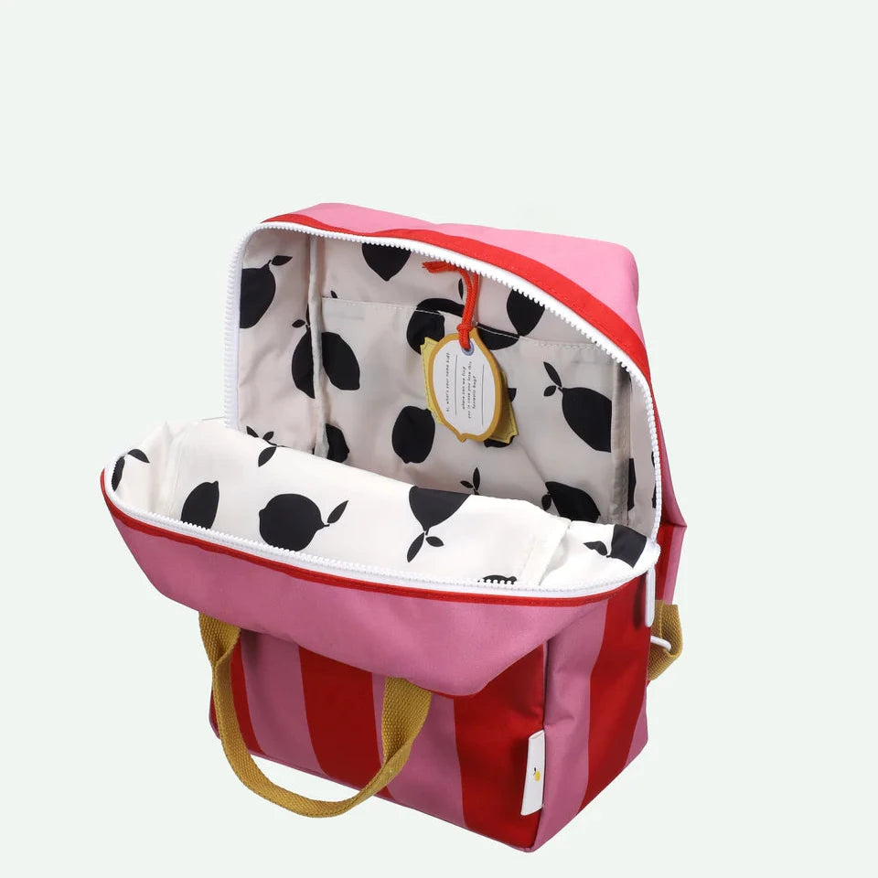 Backpack medium | stripes | red apple + rosebay pink