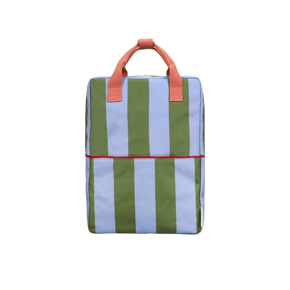 Striped bag with green and blue pattern on a white background