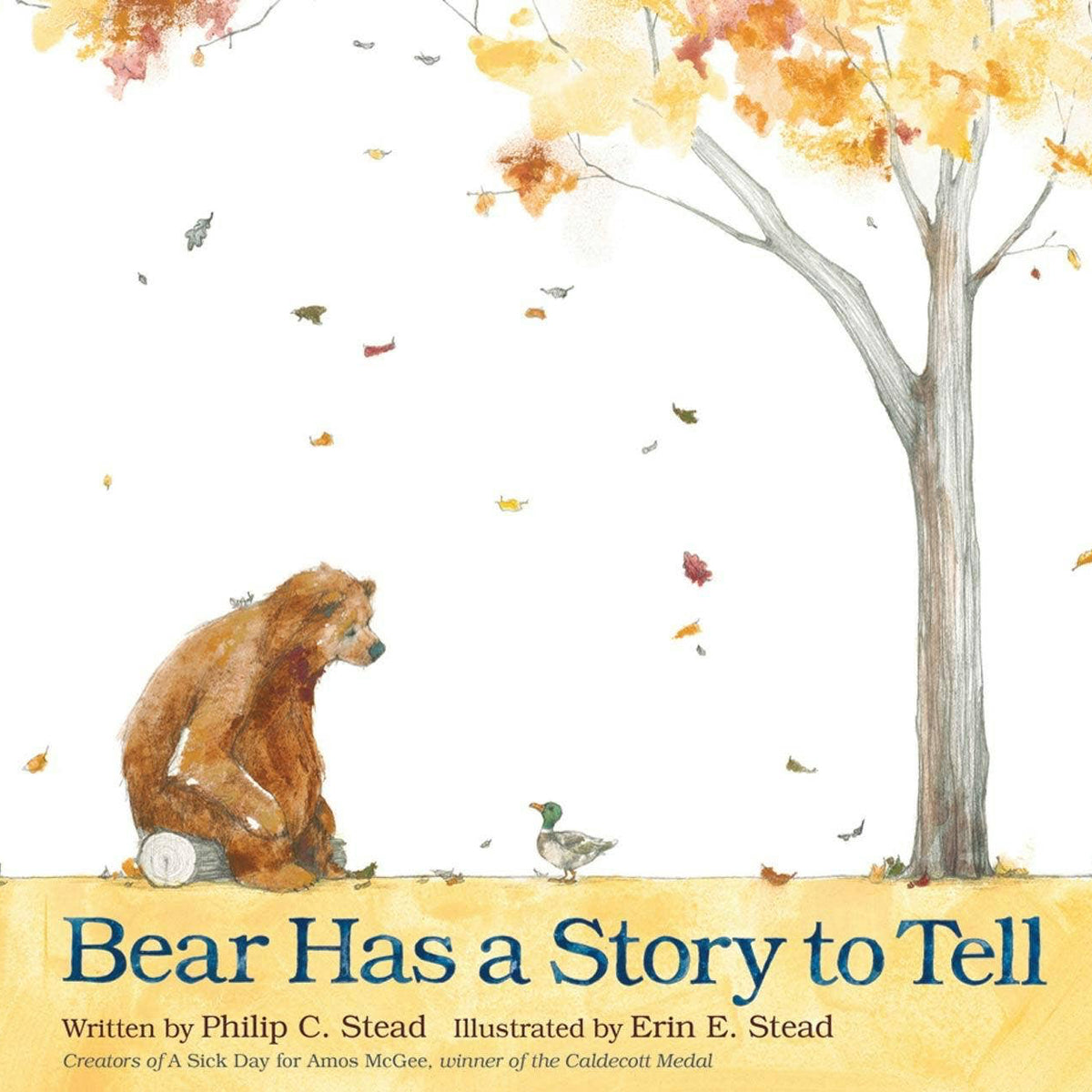 Book cover of 'Bear Has a Story to Tell' with a bear and tree in an autumn setting.