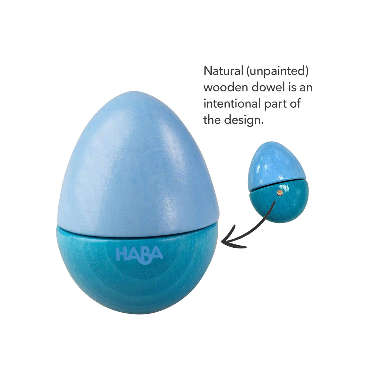 Blue wooden toy with HABA branding on a white background