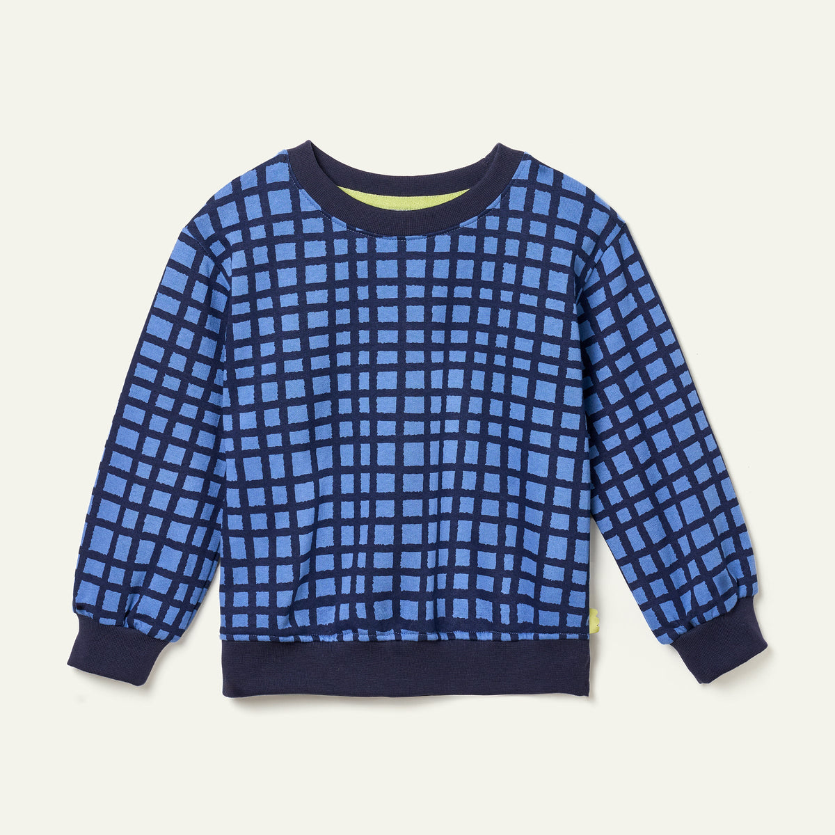 Blue grid sweatshirt on white background