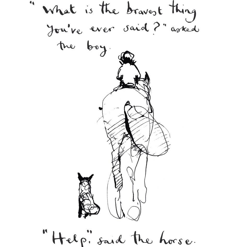 Illustration of a boy and horse with text on a white background