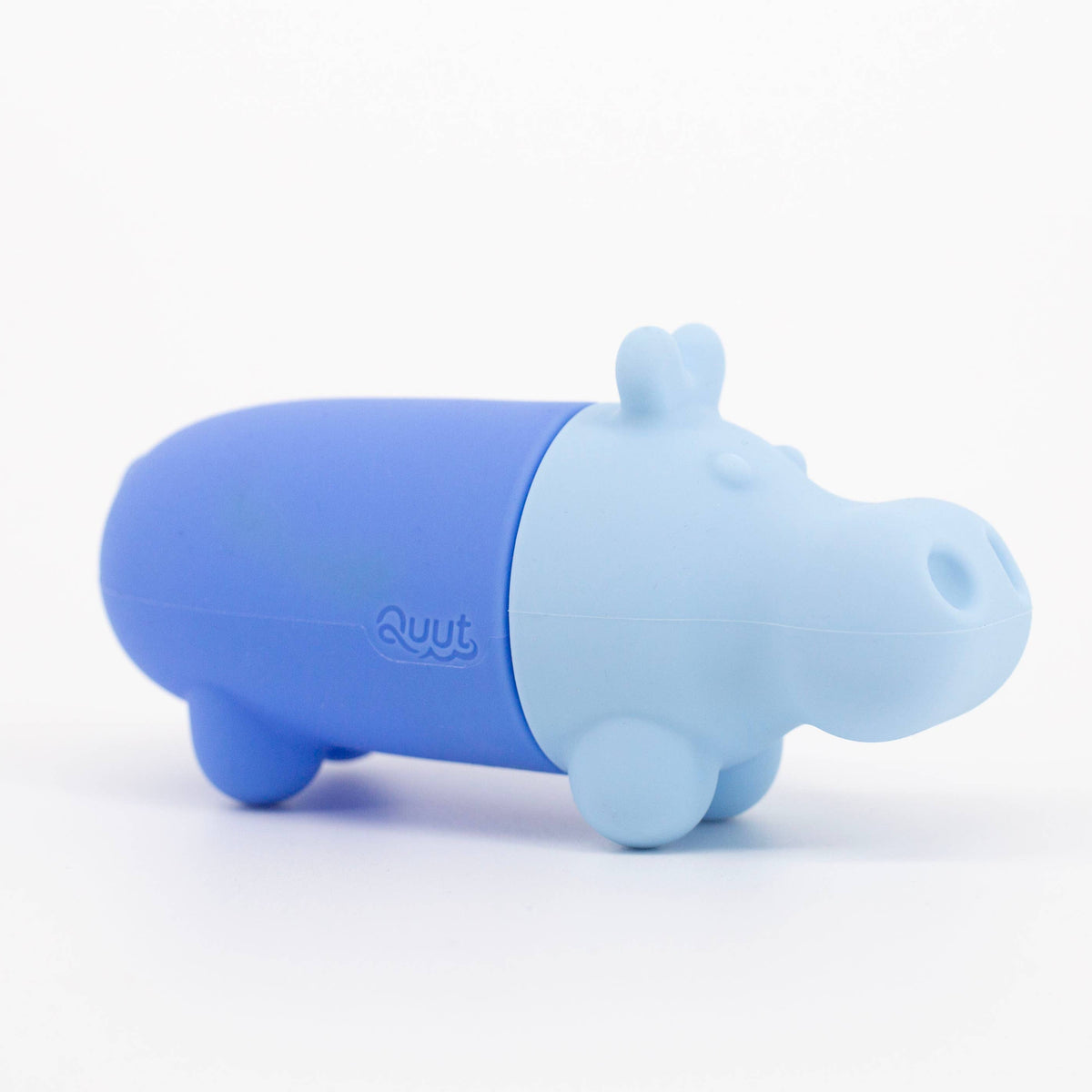 Blue hippo-shaped object on a white background