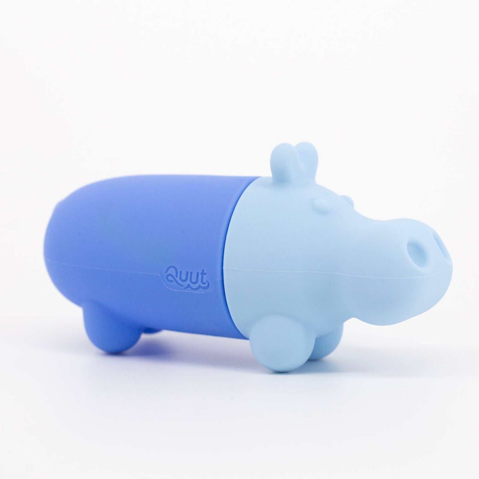 Blue hippo-shaped object on a white background