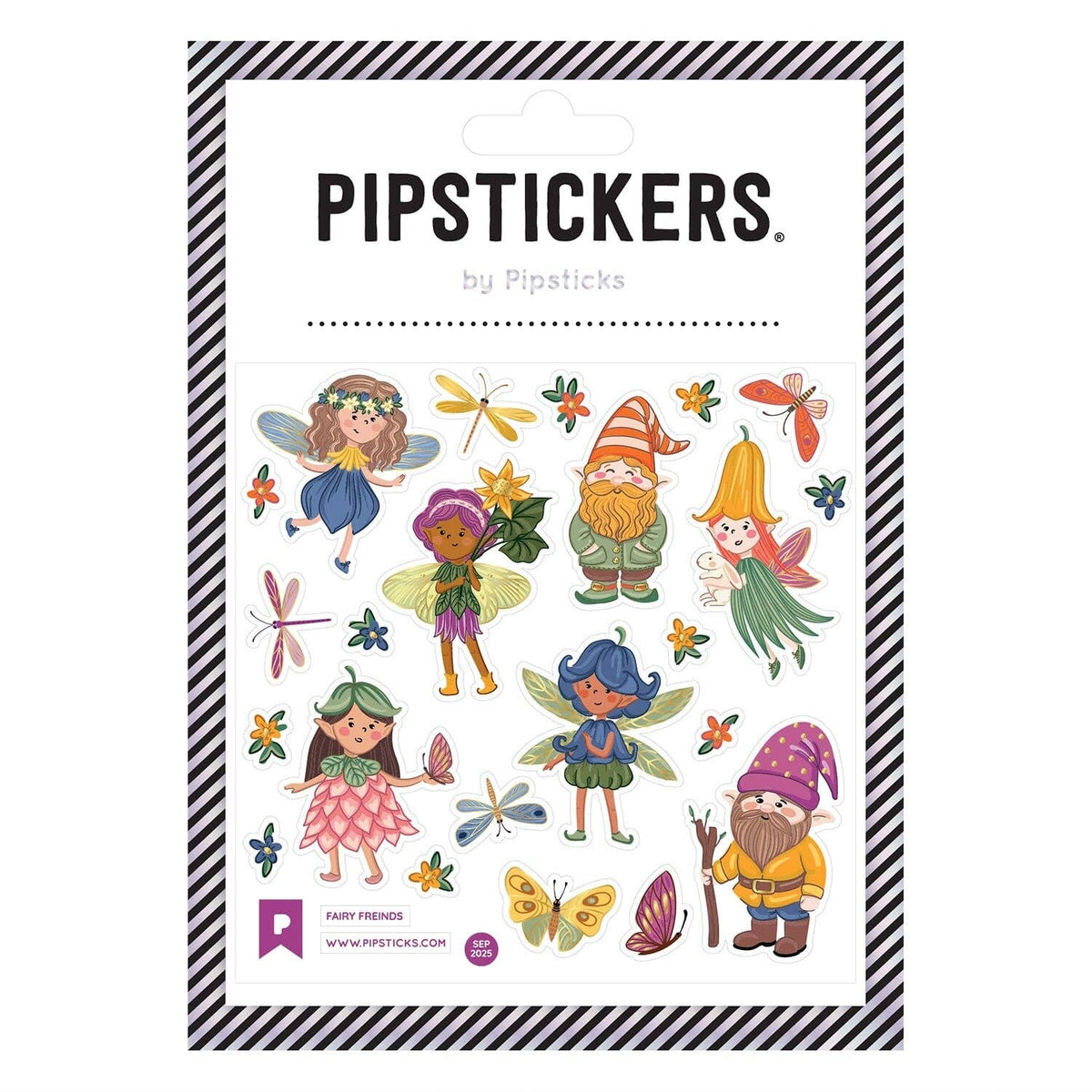 Packaging of Pipsticks stickers featuring fairies and gnomes on a white background.