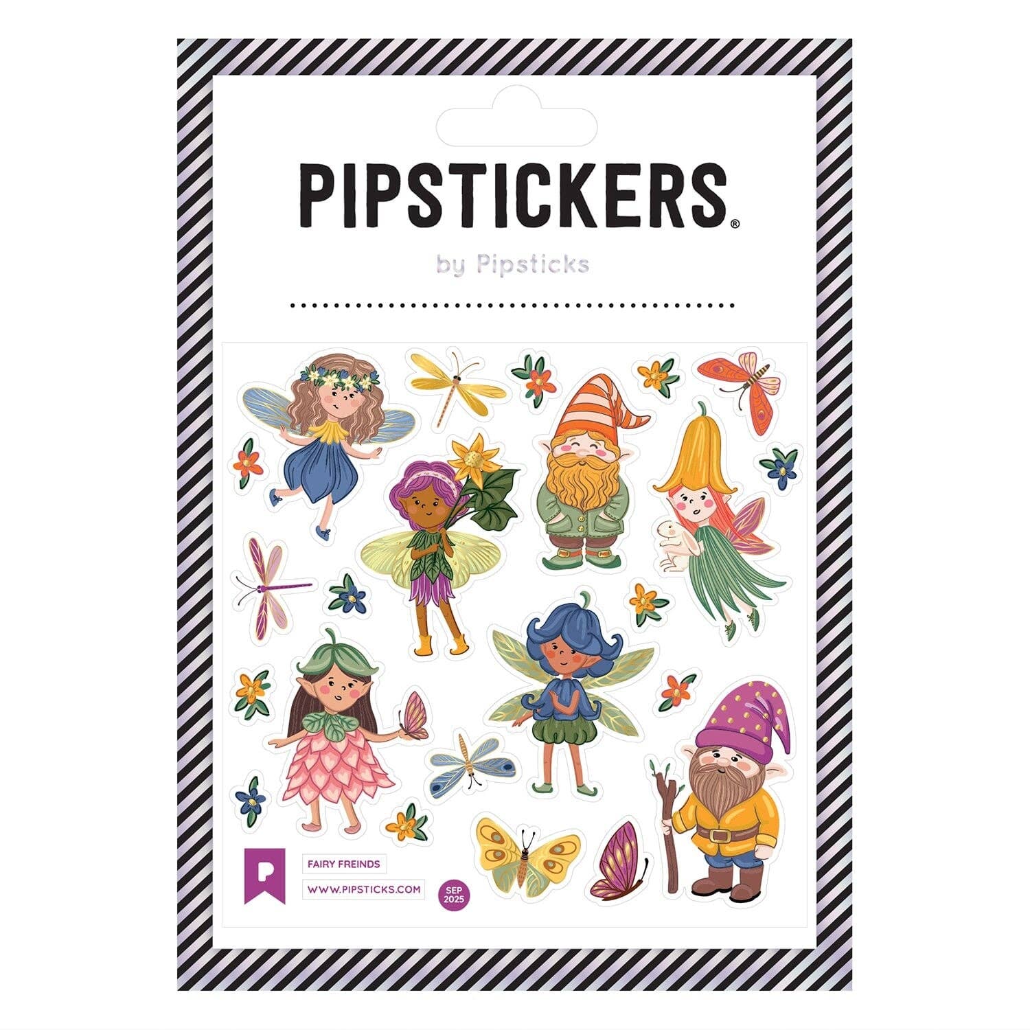 Packaging of Pipsticks stickers featuring fairies and gnomes on a white background.