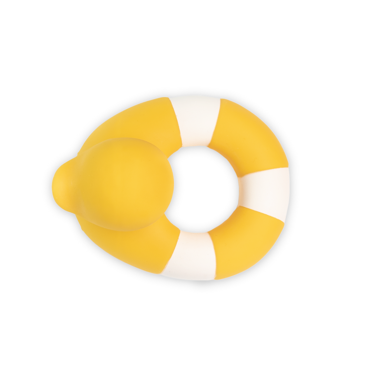 Yellow and white striped pool float on a white background