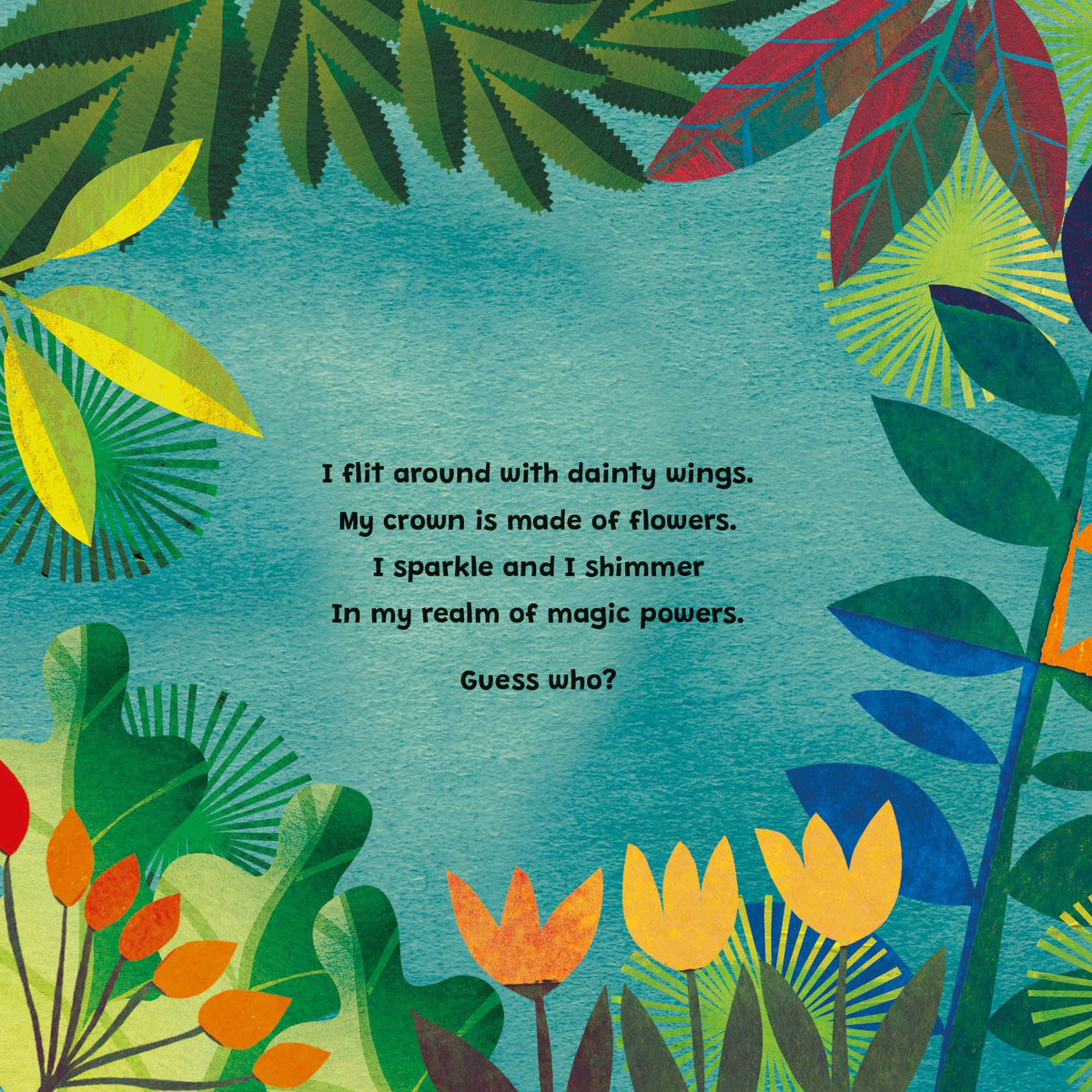 Colorful illustration of a flower with text on a blue background