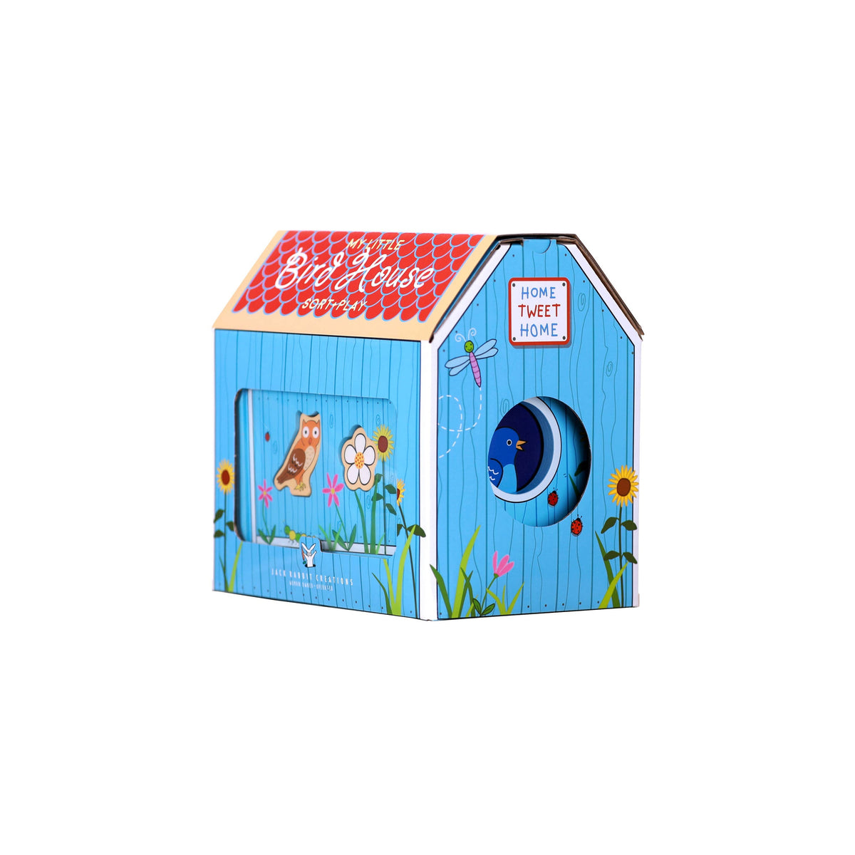 Children's birdhouse with colorful design on a white background