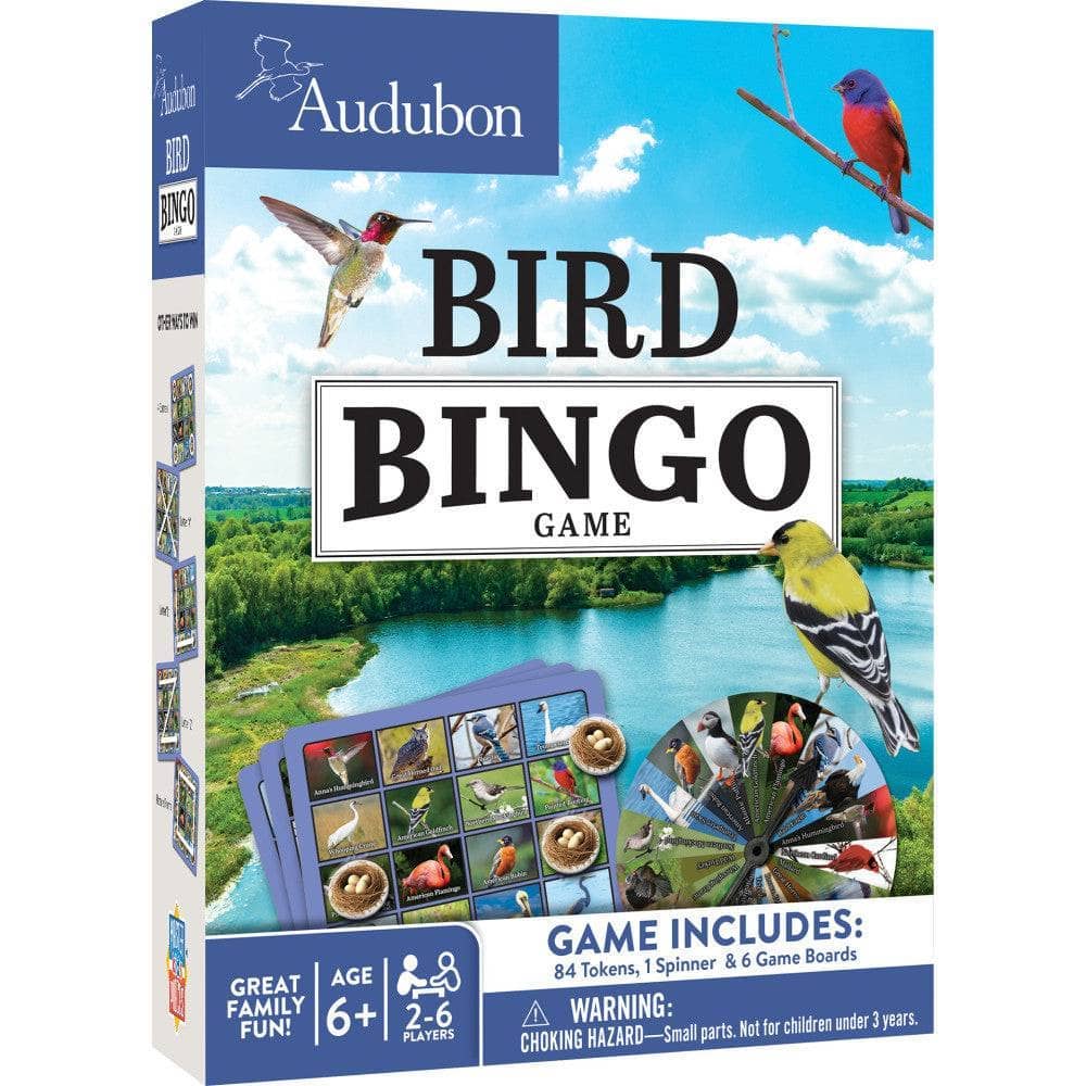 Audubon Bird Bingo game box with bird illustrations and a lake scene on the cover.