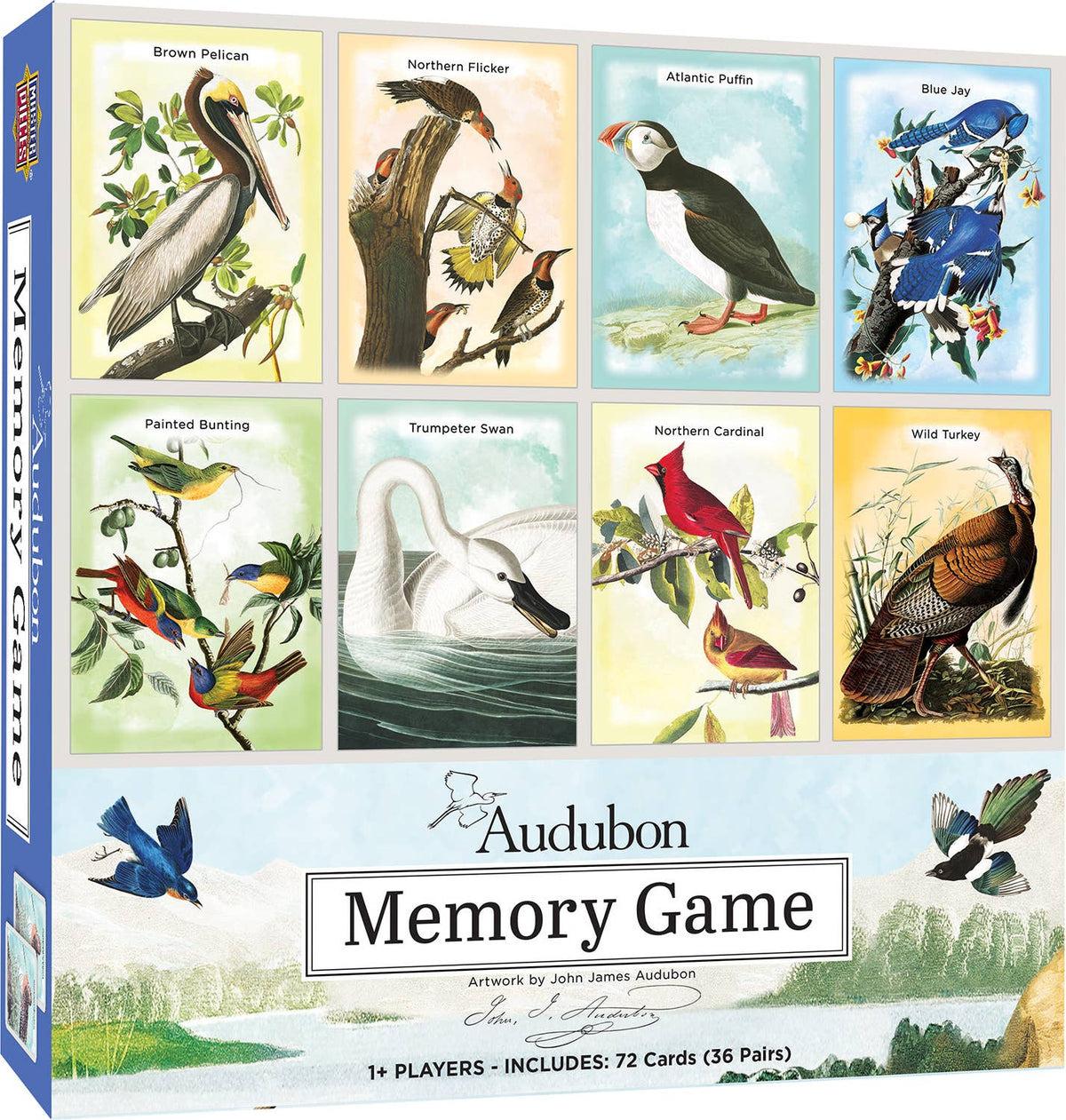 Audubon Memory Game packaging with illustrations of various birds.