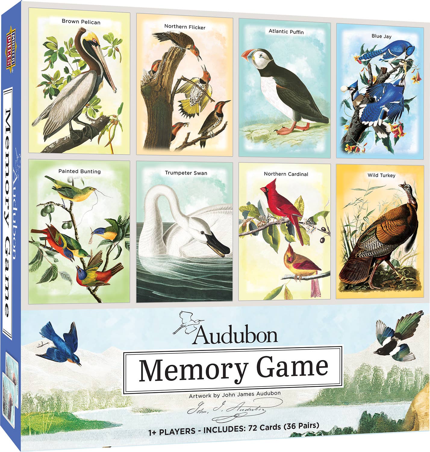 Audubon Memory Game packaging with illustrations of various birds.