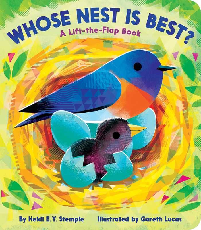 Book cover of 'Whose Nest is Best?' with a colorful illustration of a bird and eggs.
