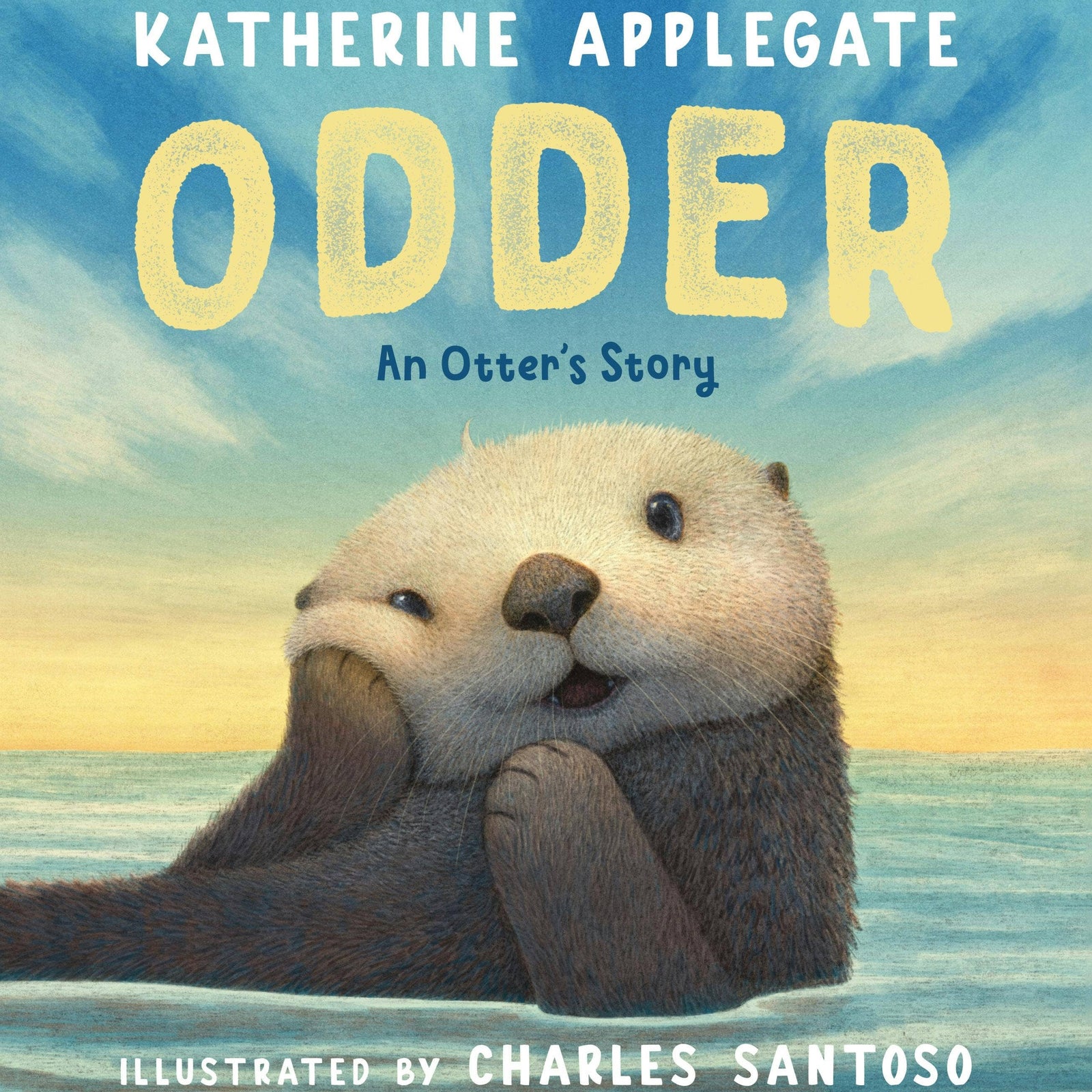Book cover of 'Odder: An Otter's Story' by Katherine Applegate with two otters embracing on a beach.