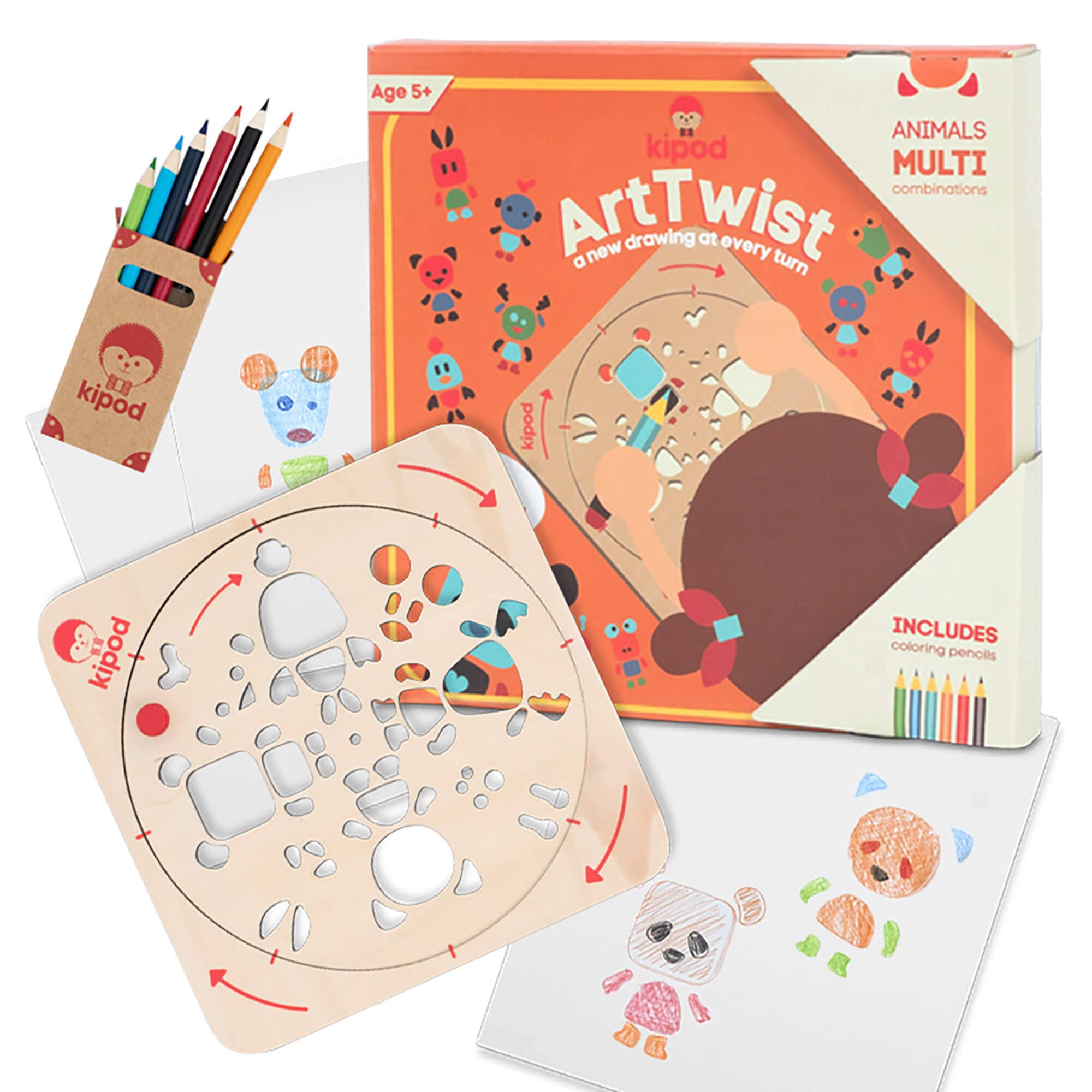 ArtTwist drawing kit with coloring pencils and templates on a white background