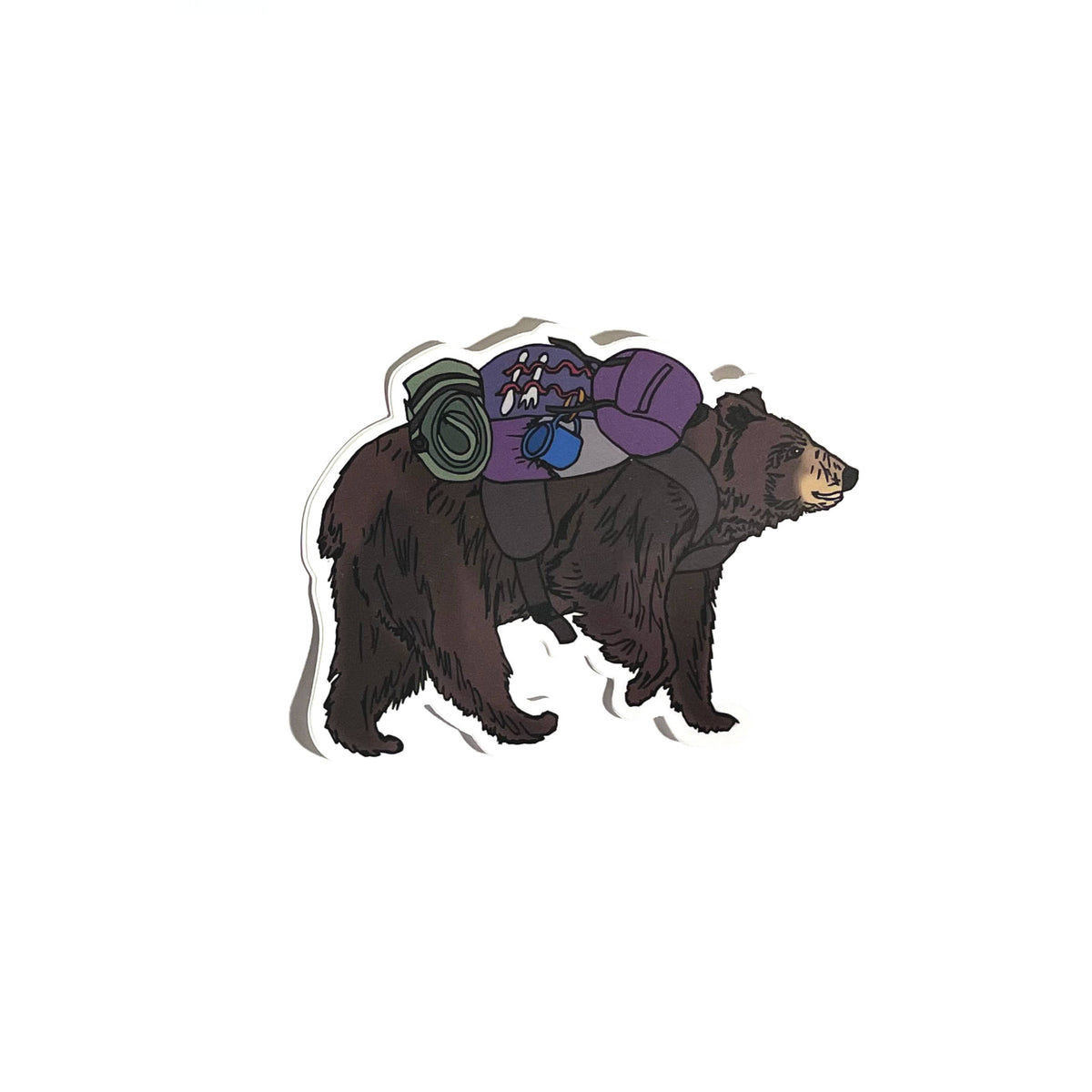 Illustration of a bear carrying a backpack on a white background