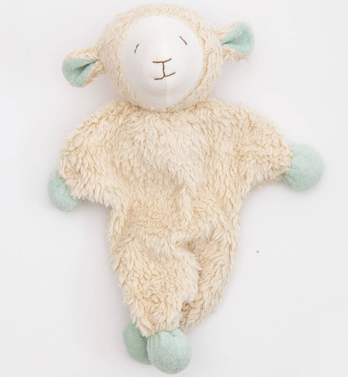 Plush toy sheep on a white background