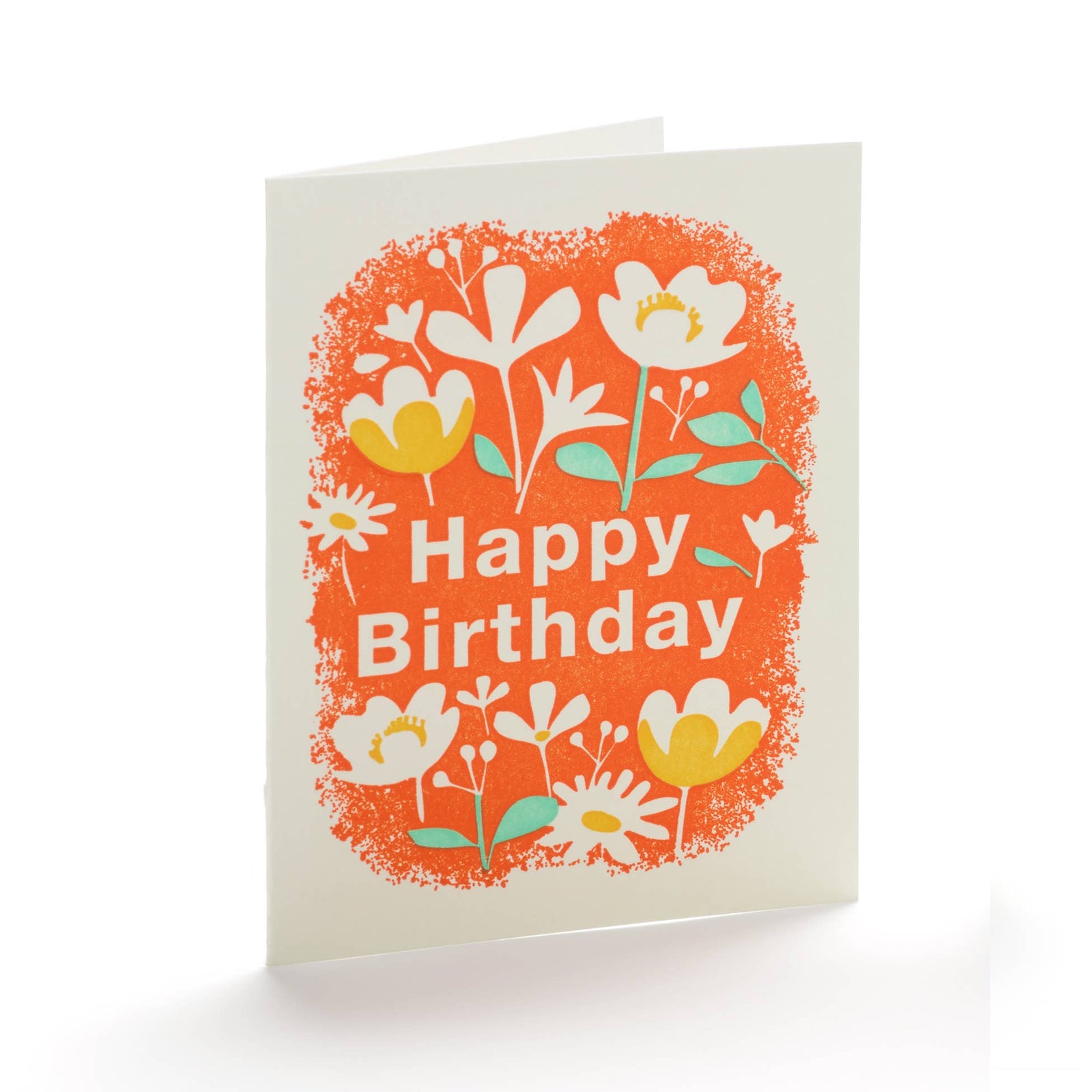 Birthday card with floral design and 'Happy Birthday' text on a white background