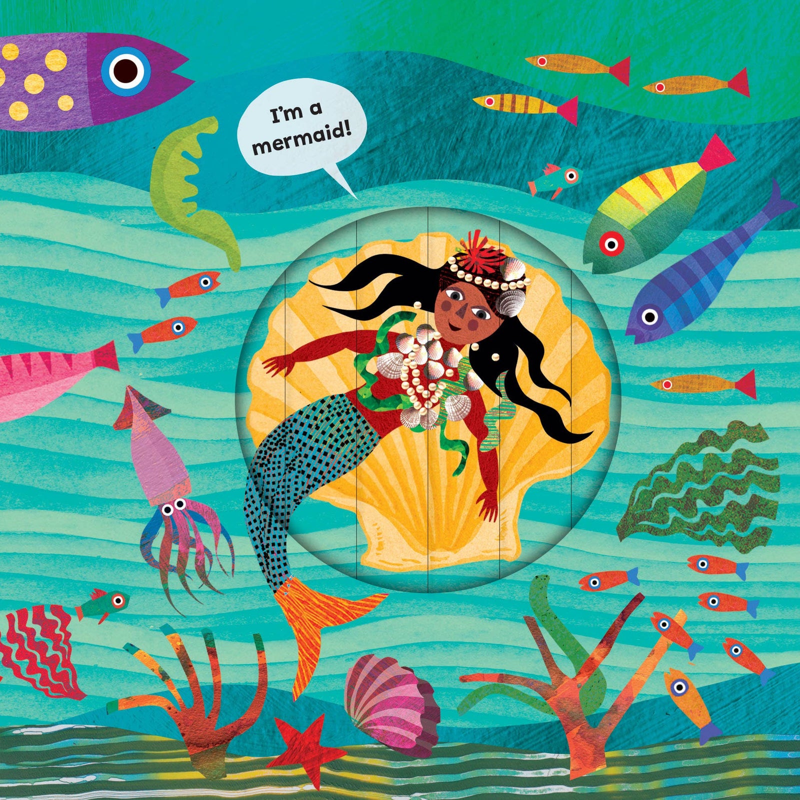 Book cover of 'Mermaids and Other Creatures of the Sea' with colorful illustrations of sea creatures.