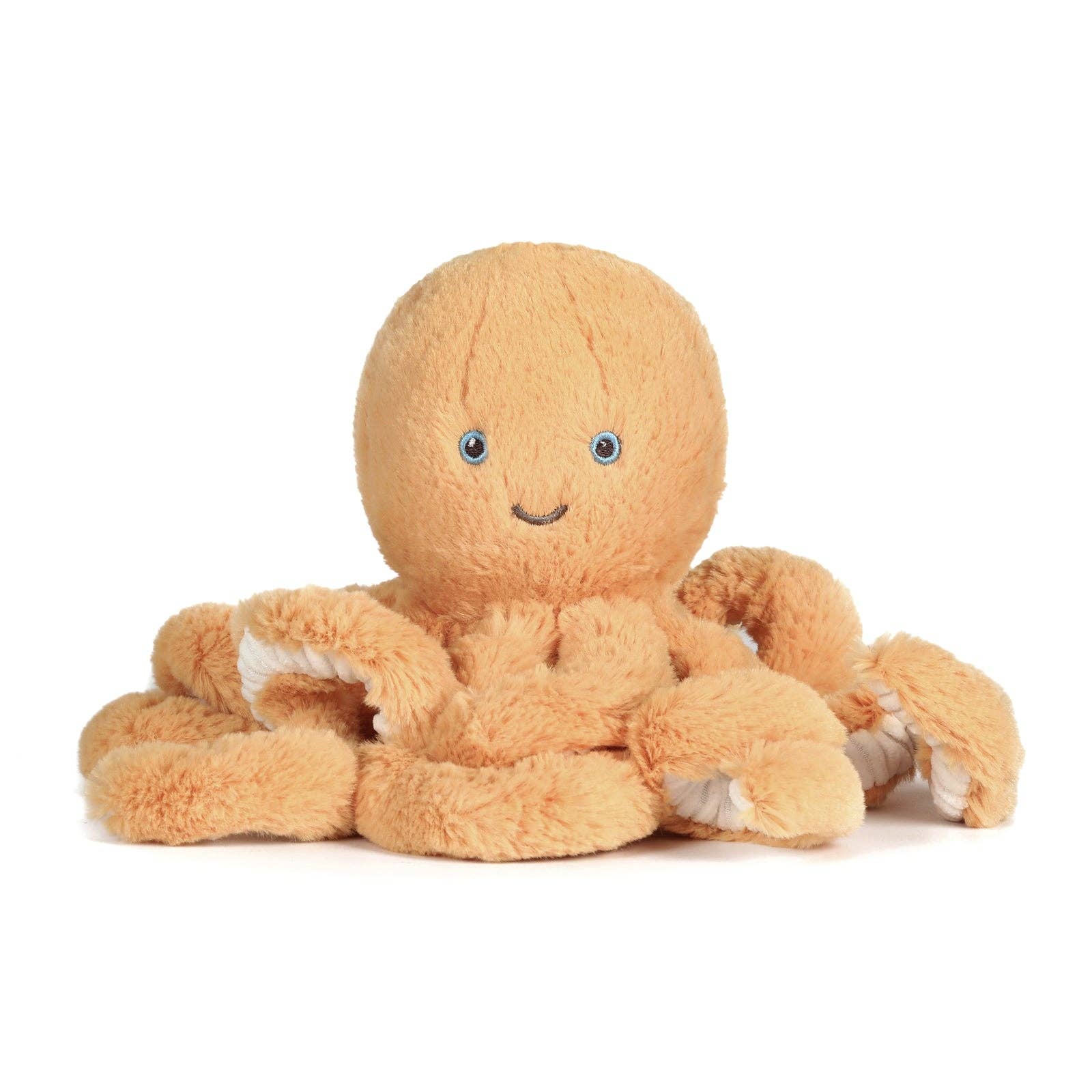 Plush octopus toy with a smiling face on a white background