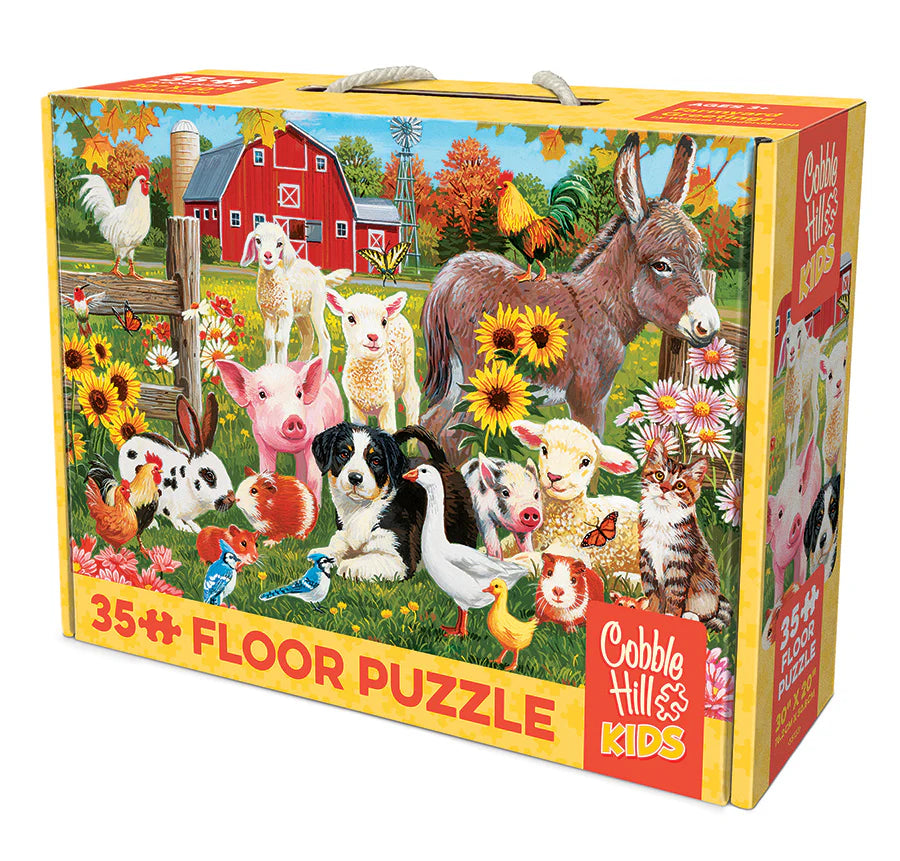 Cobble Hill Kids 35-piece floor puzzle box with farm animals and a barn on the cover
