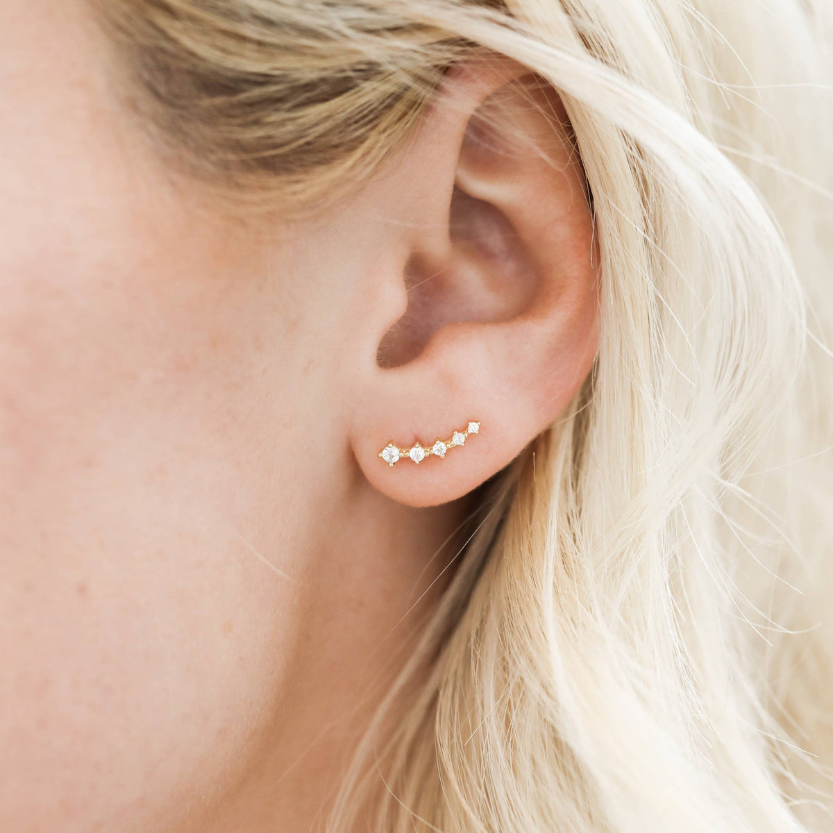 Crawler - White CZ - Gold Earrings