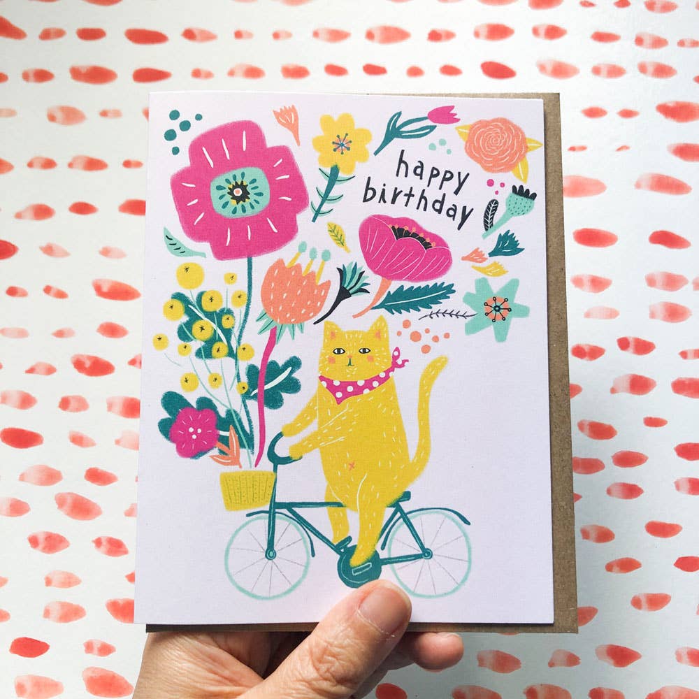 Cat on Bicycle Happy Birthday